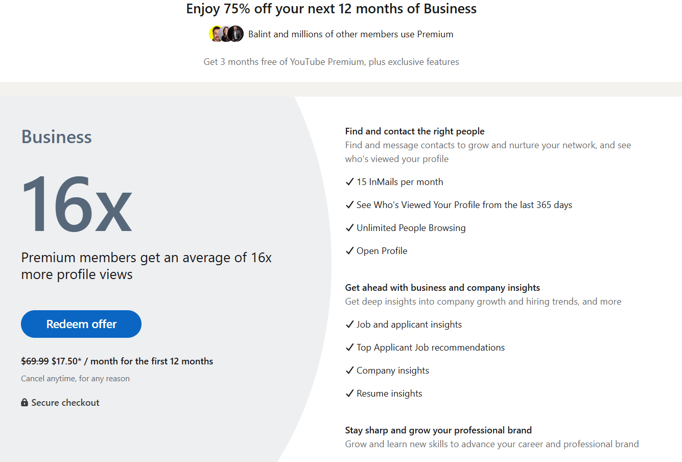 linkedin premium 12 months 75% discount coupon business plan