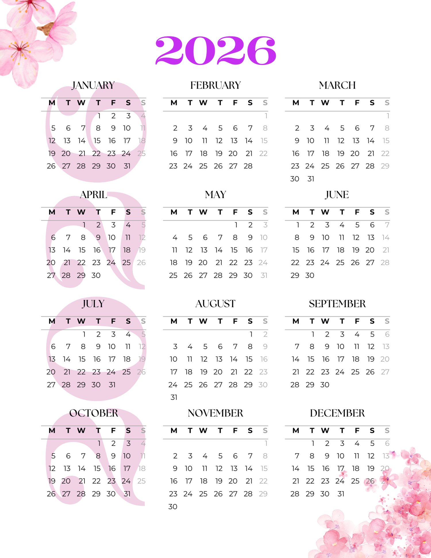 2026 Yearly Calendar