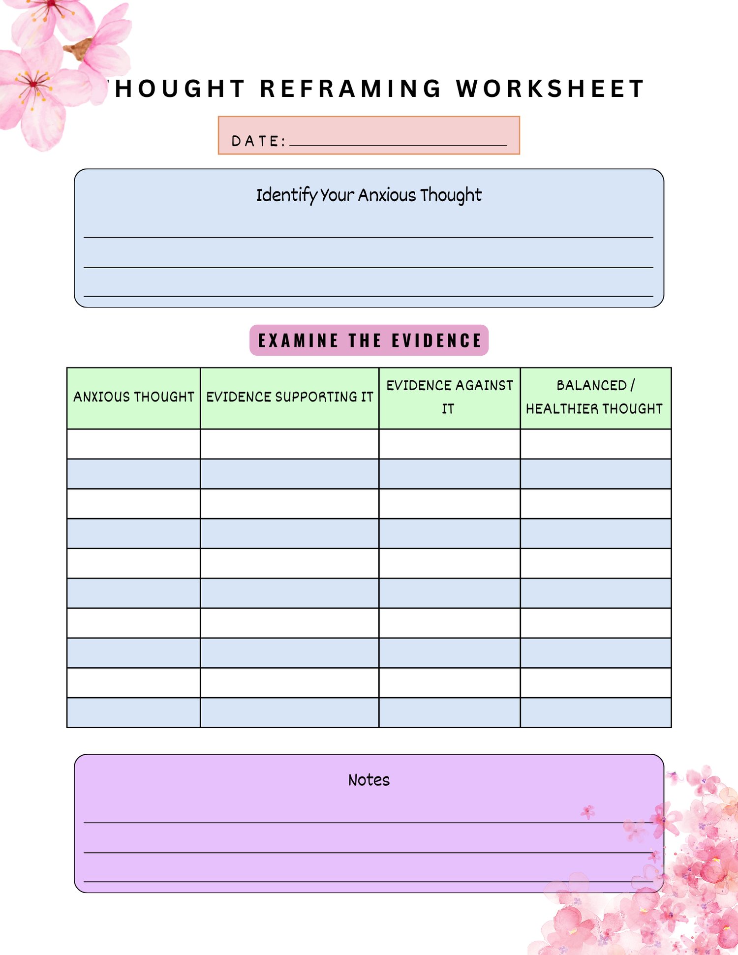 Thought Reframing Worksheet