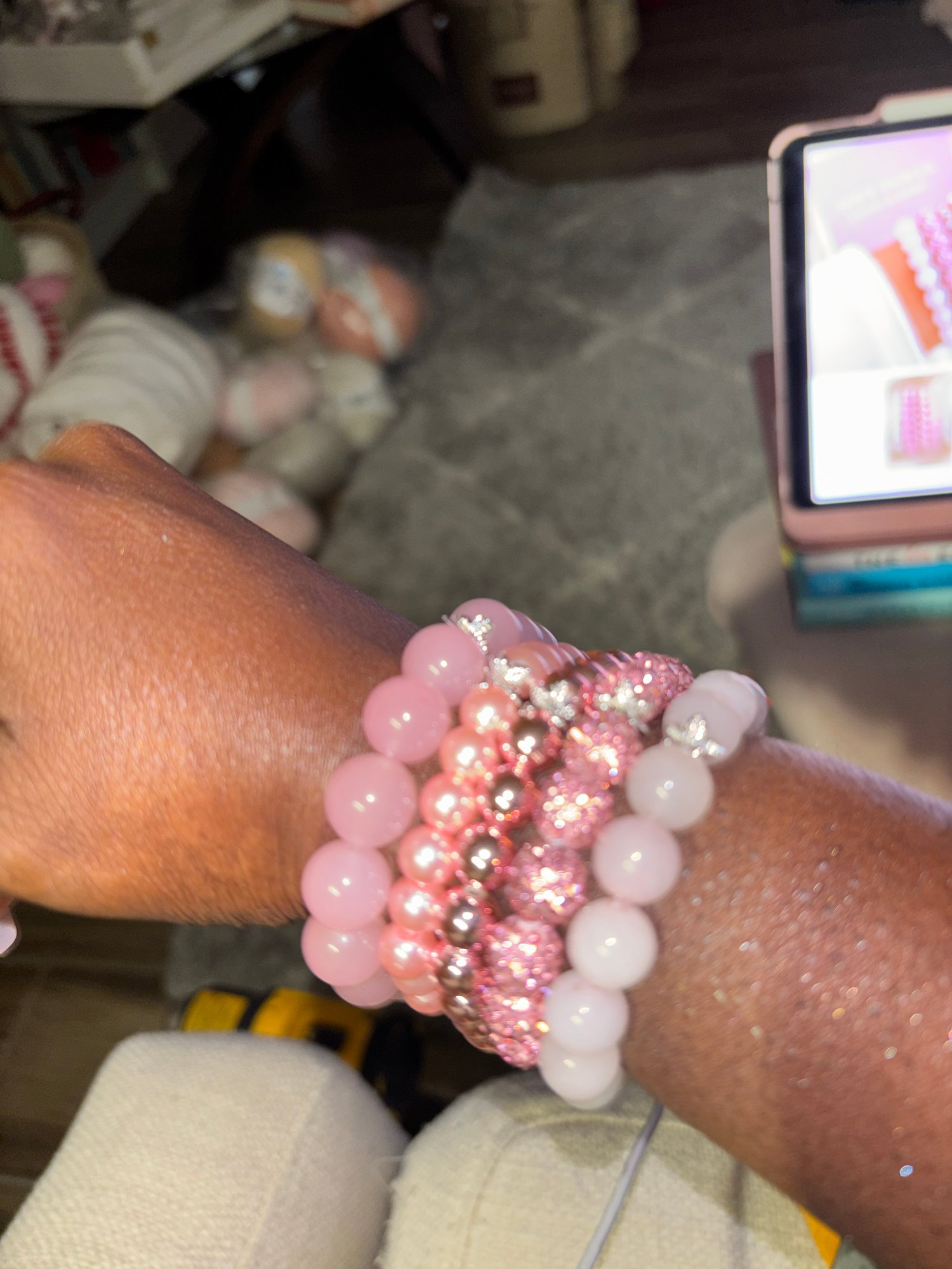 Soft Power Bracelet Set™ | 5-Piece Pink Beaded Stack | Handmade Feminine Jewelry Gift for Women