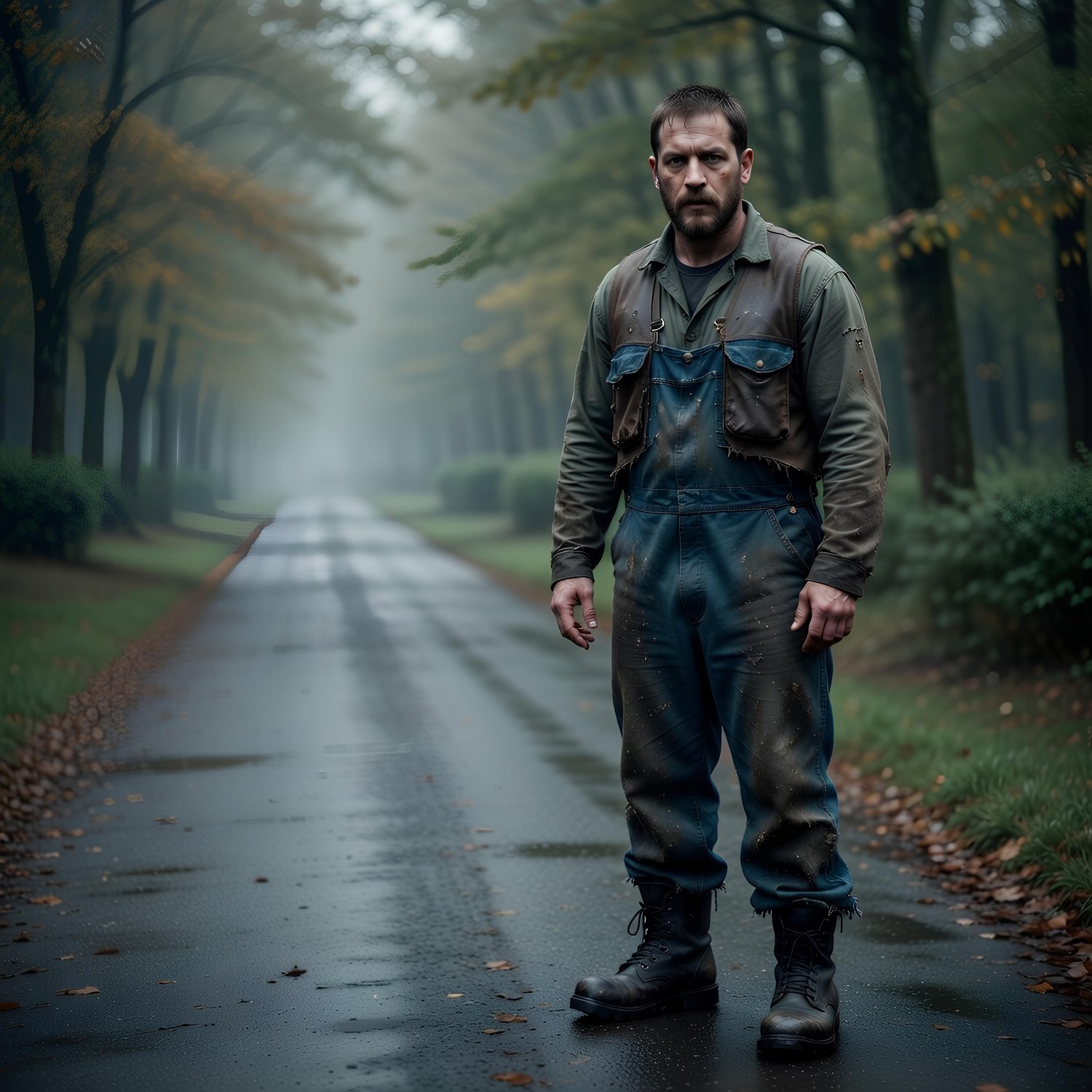 Tom Hardy, working and training in the middle of the woods