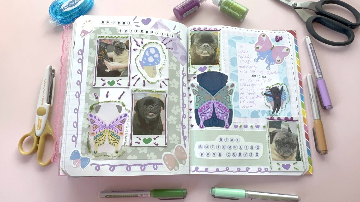 picture of a journal filled with pug images
