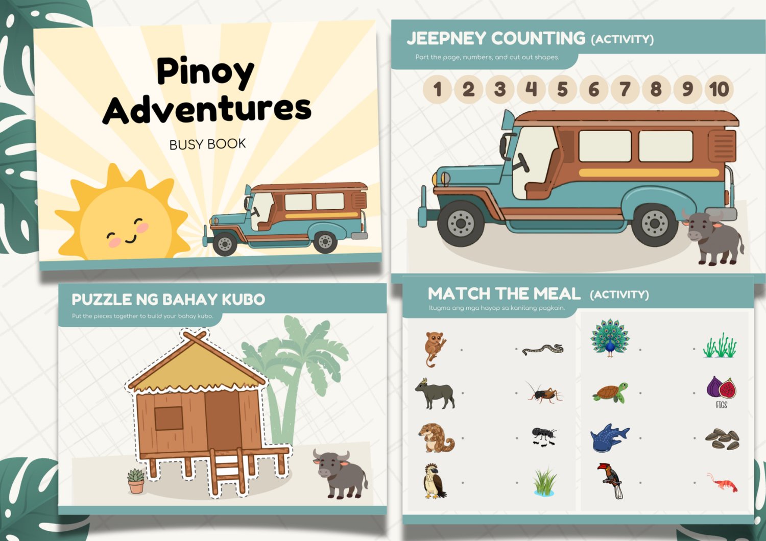 Jeepney counting activity page for kids with numbers 1 to 10.