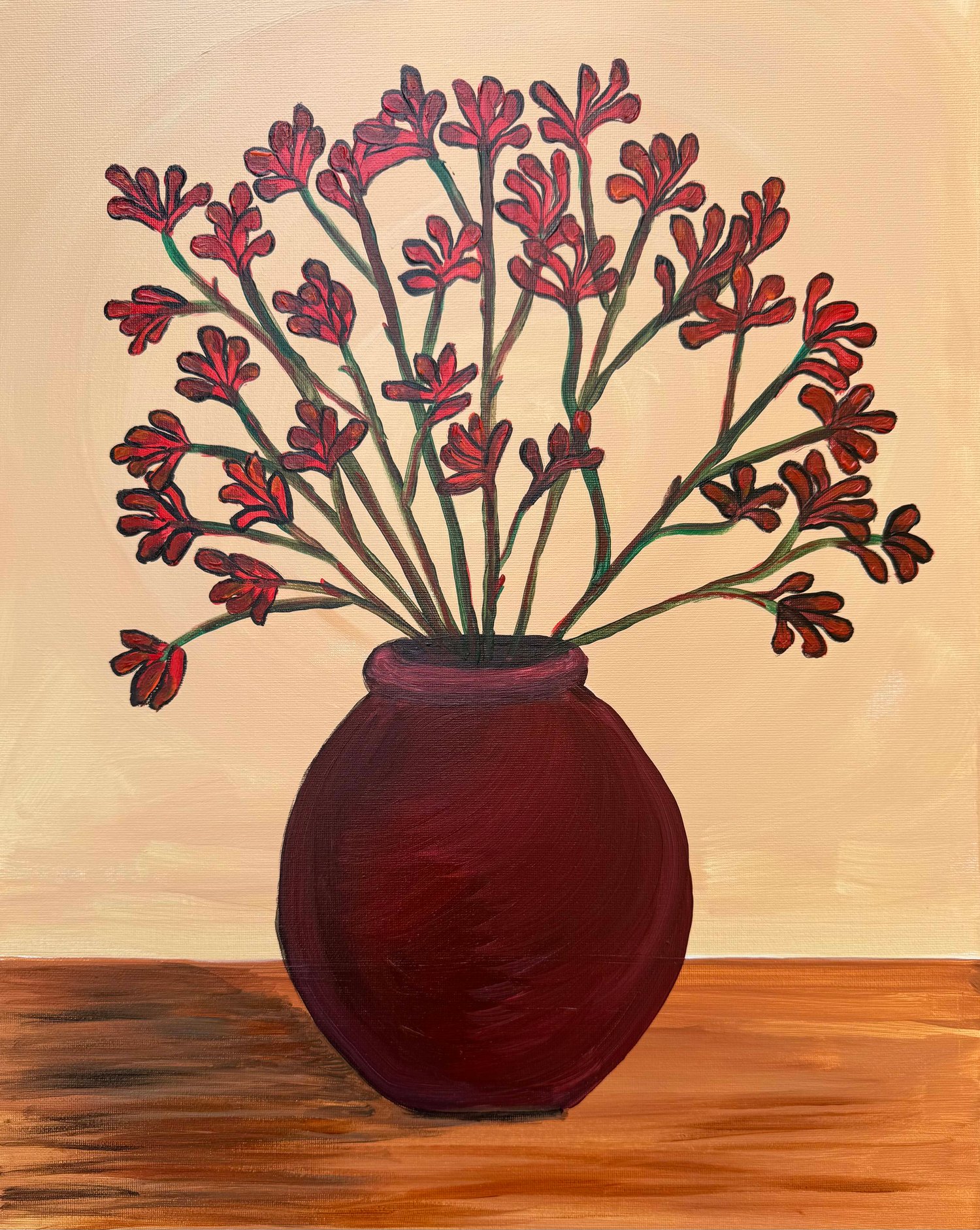 Kangraoo paws in a vase. Painted by Llynda for her 'Paint with Llynda' events.