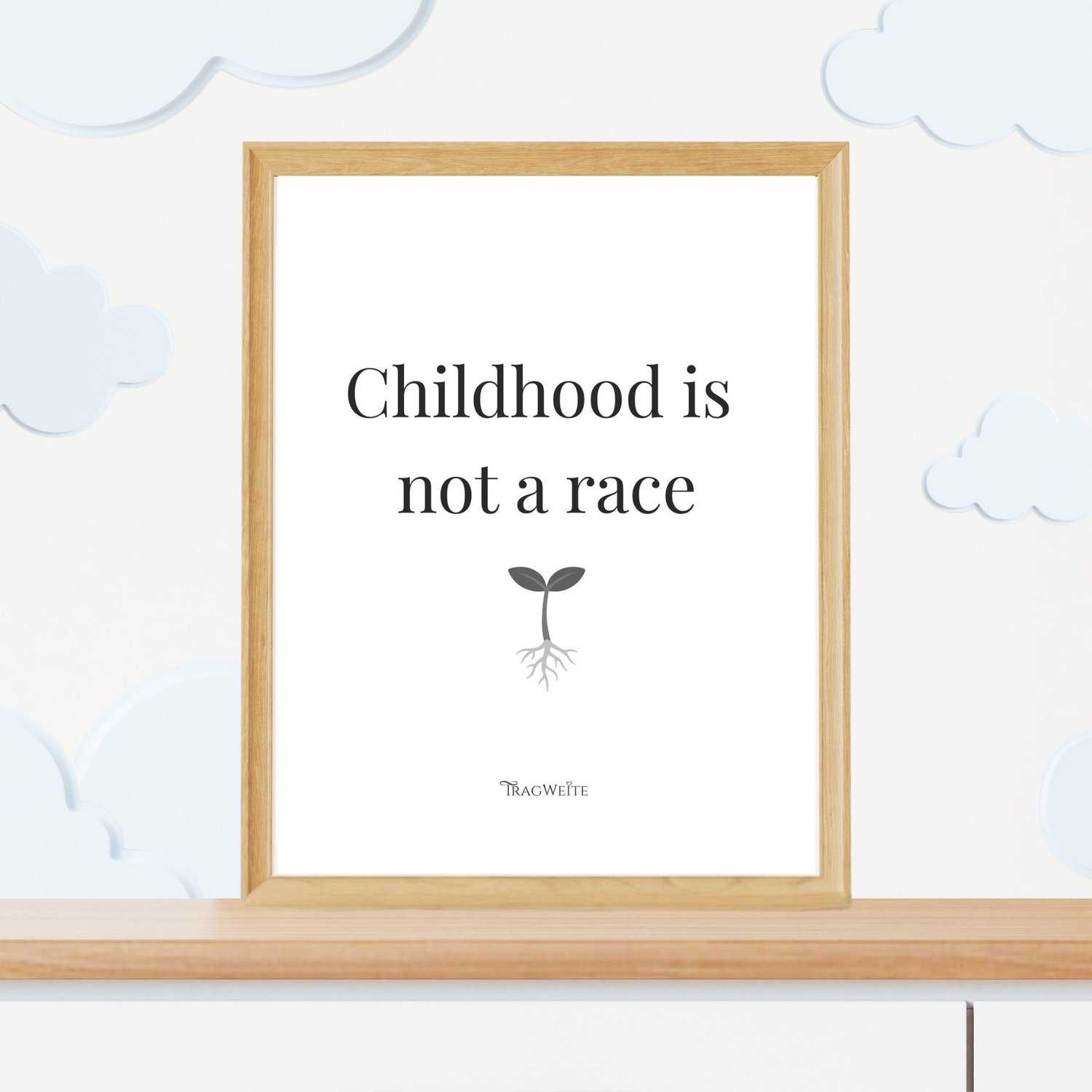 EN: Black and white version of "Childhood is not a race" poster, nursery wall decor DE: Schwarz-weiße Version, Kinderzimmer-Wanddekoration