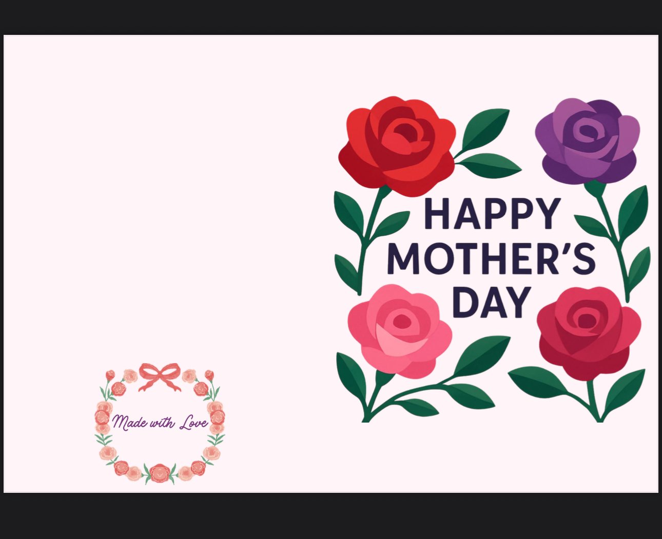 Aesthetic Floral Card, DIY Mother's Day Gift, Last Minute Mother's Day, Rose Illustration Card, made with love