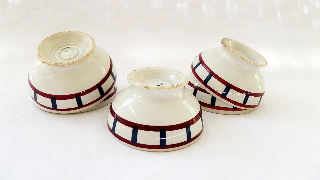 Badonviller Basque tiles cafe au lait bowls with blue and red stripes