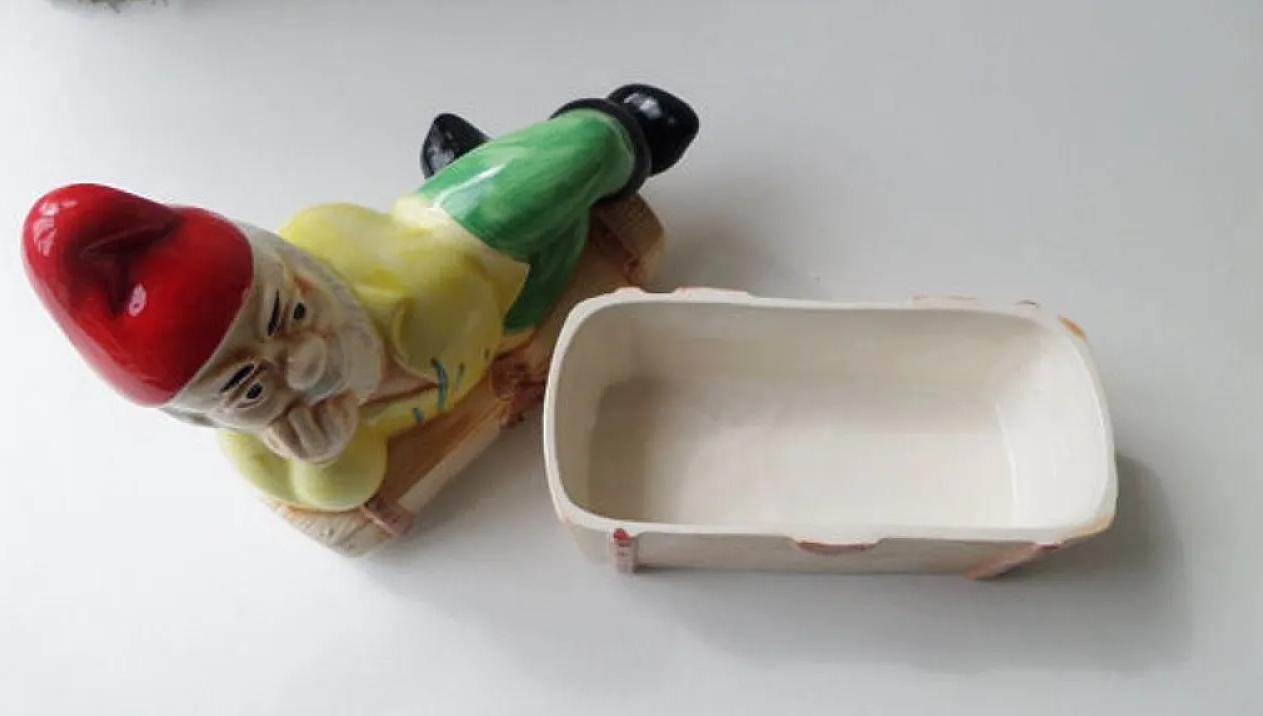 Vintage Faience Dwarf Gnome Trinket Box by Michel Caugant