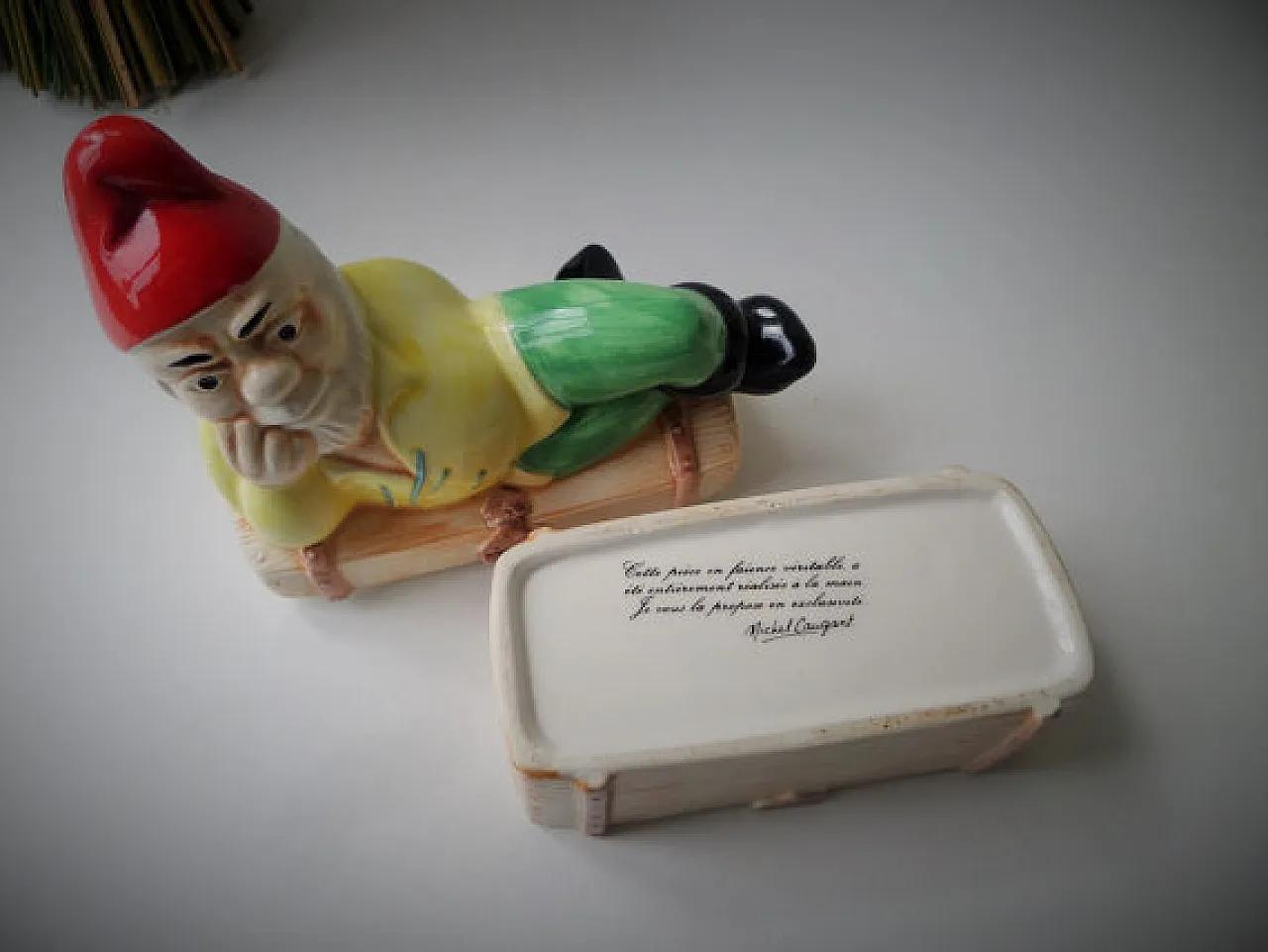 1980s faience trinket box shaped as a dwarf/gnome. signed