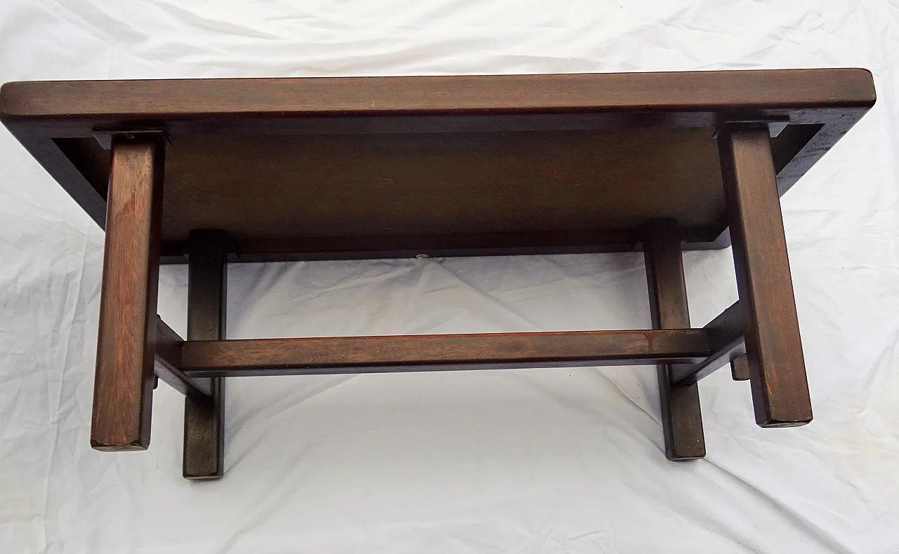 rectangular coffee table in vividly coloured ceramic and mahogany feet