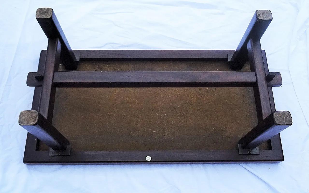 50s, coffee table decorated with a large multicolored Gray Crowned Crane, signed DAN