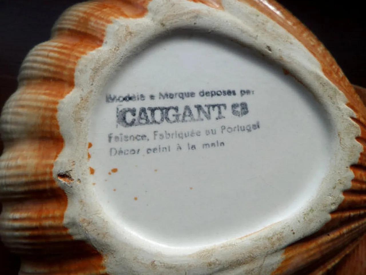 faience scallop shell lidded box in beige and light-brown glaze, 70s