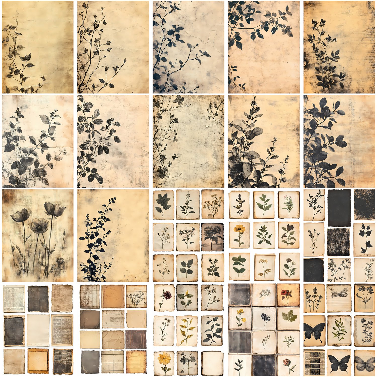 Sepia Botanics Printable Junk Journal Pages Vintage Botanical Ephemera ...