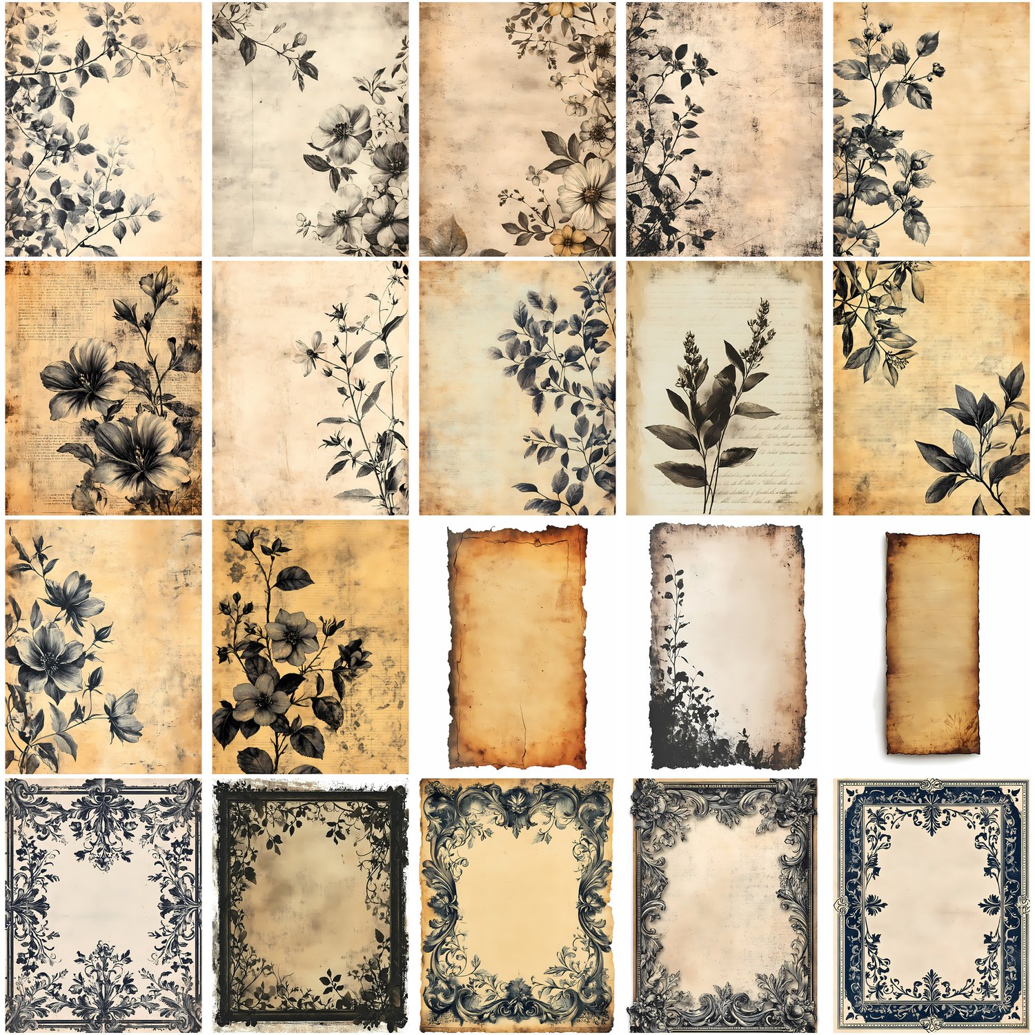 Sepia Botanics Printable Junk Journal Pages Vintage Botanical Ephemera ...
