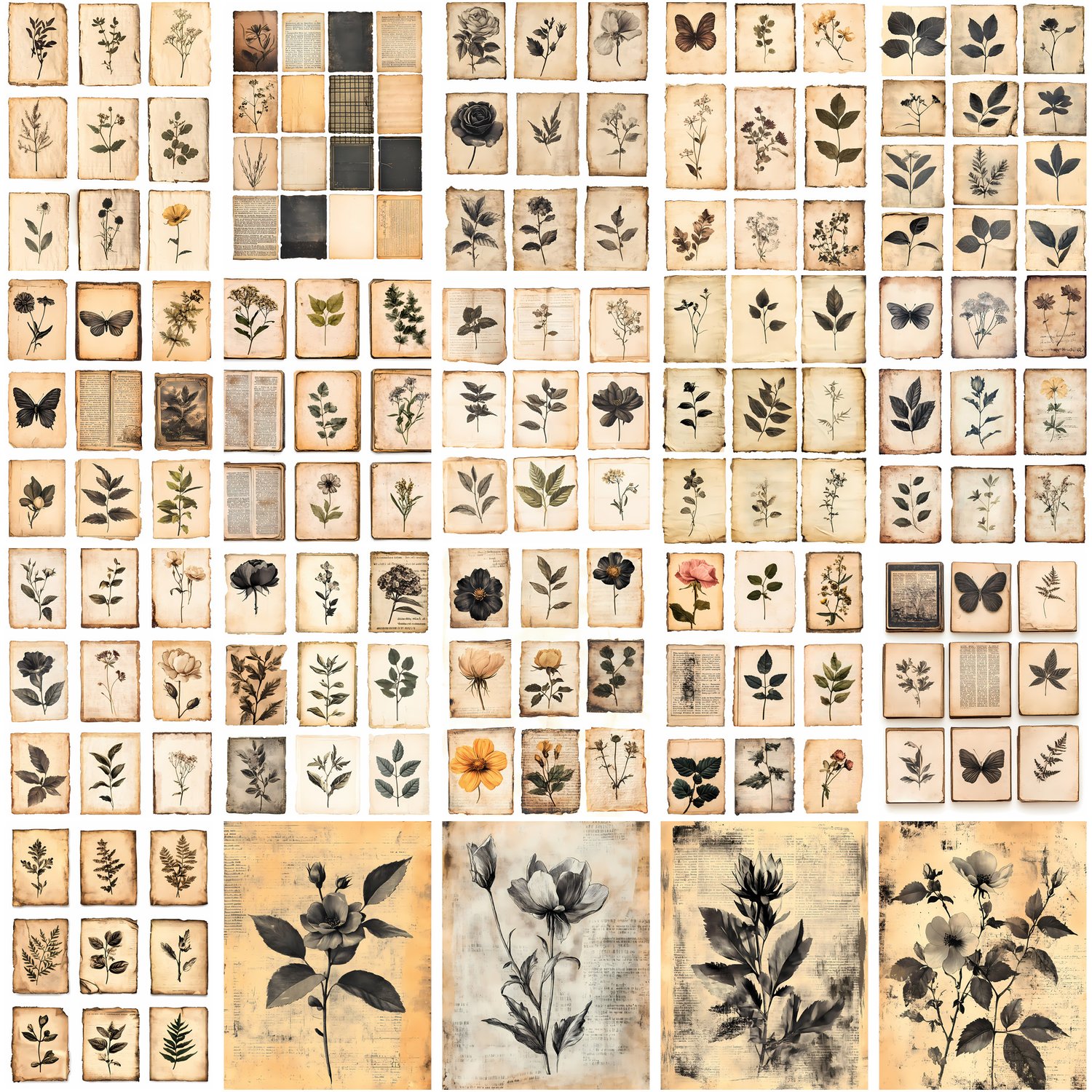 Sepia Botanics Printable Junk Journal Pages Vintage Botanical Ephemera ...