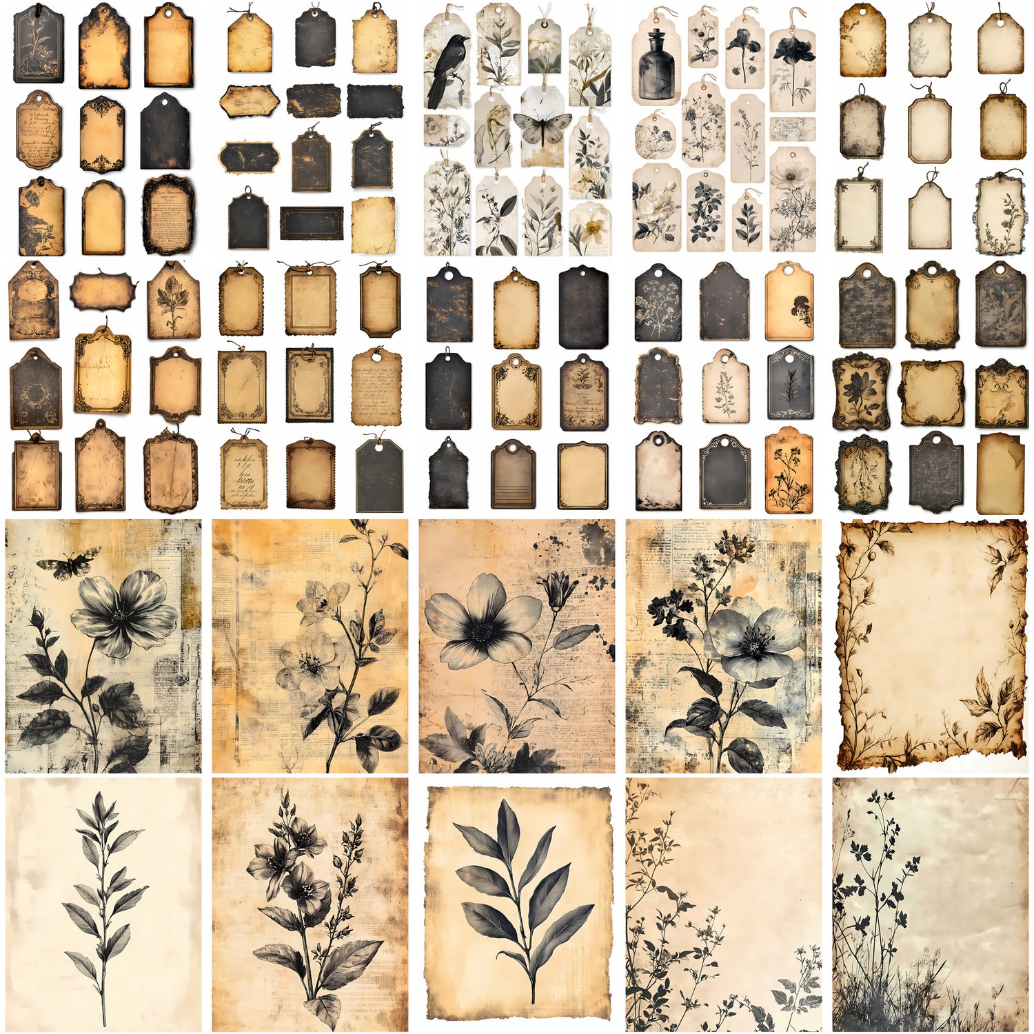 Sepia Botanics Printable Junk Journal Pages Vintage Botanical Ephemera ...