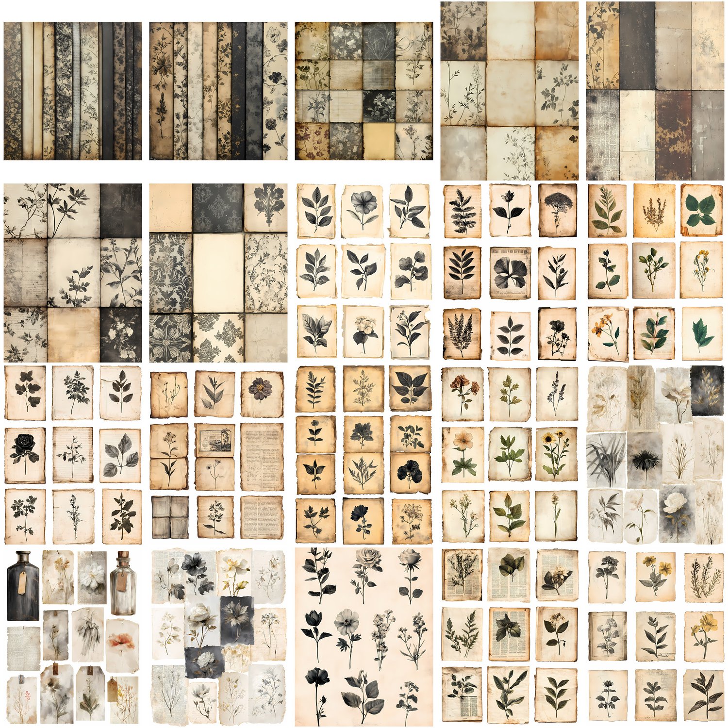 Sepia Botanics Printable Junk Journal Pages Vintage Botanical Ephemera ...