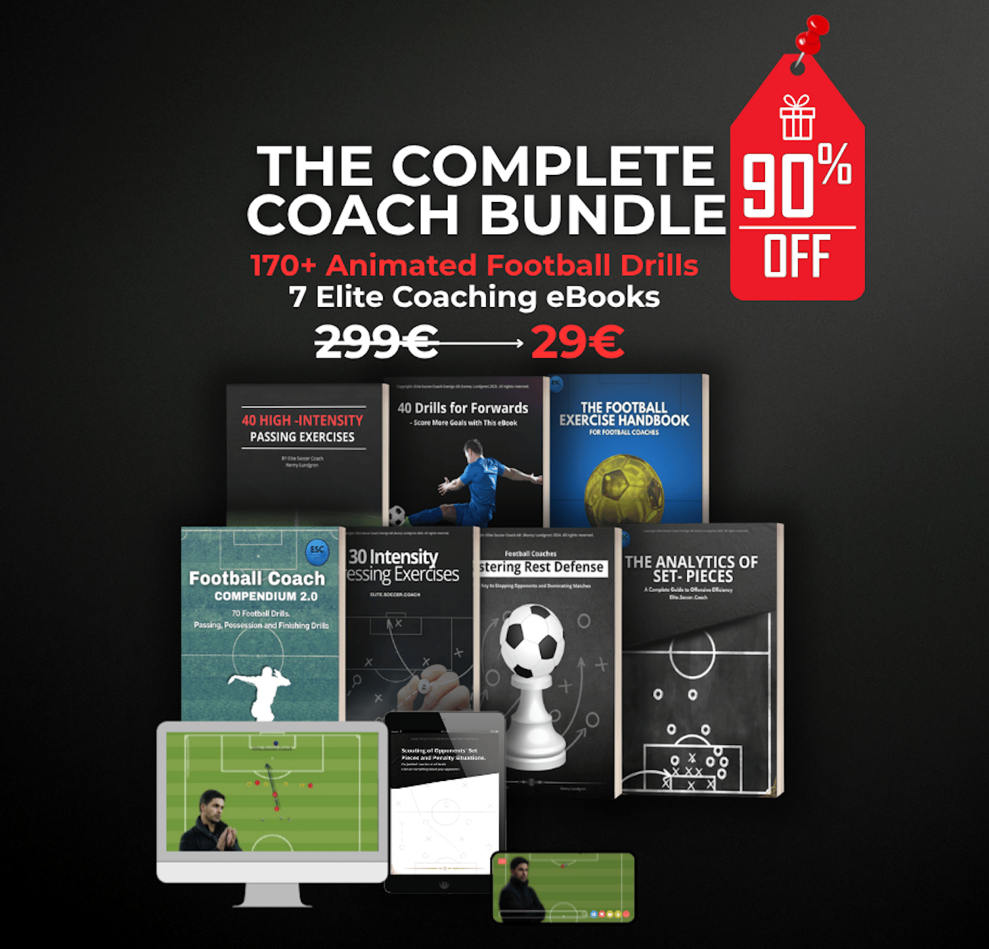 Football coaching bundle with 170+ animated football drills and 7 elite coaching eBooks for football coaches