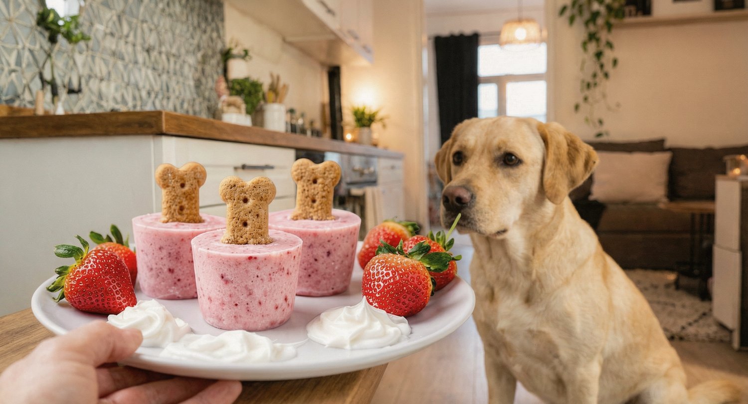 max the labrador eats frozen strawberry yogurt dog treats