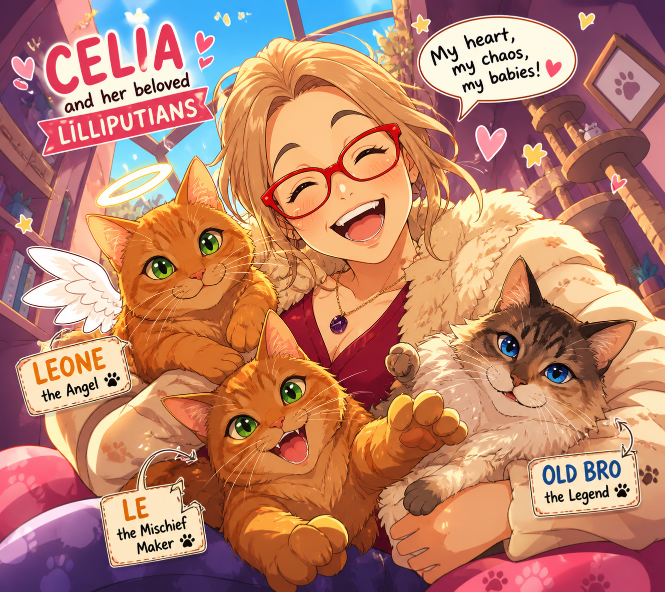 Freebies, Imprimibles gratis, Celia Bailes, Amadriadi, Lilliputs, Cats, Gatos, Leone, LE, OLD BRO,