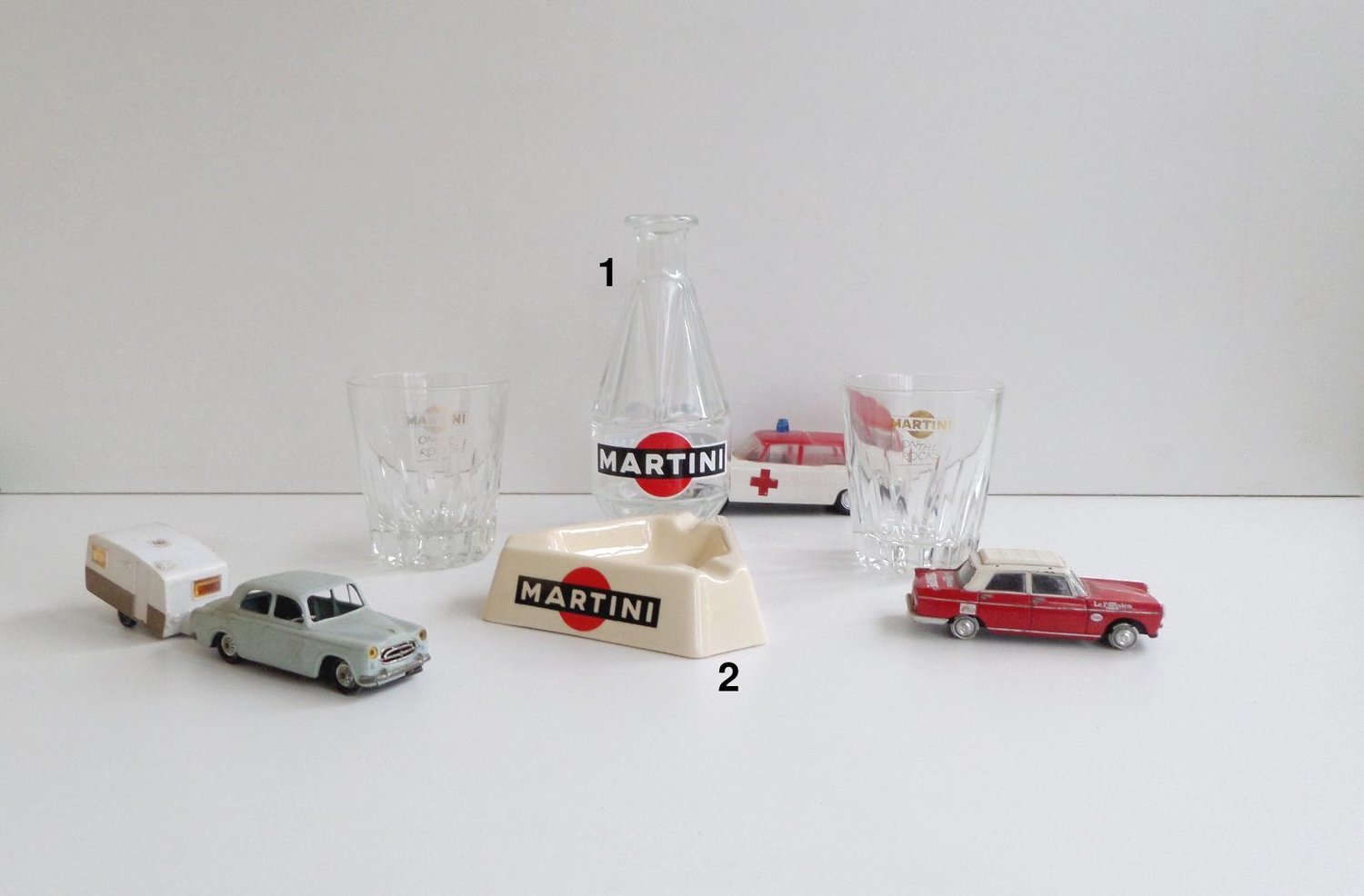 1970s  vintage Martini glass jug and porcelain ashtray,