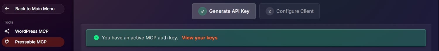 Pressable MCP key generated