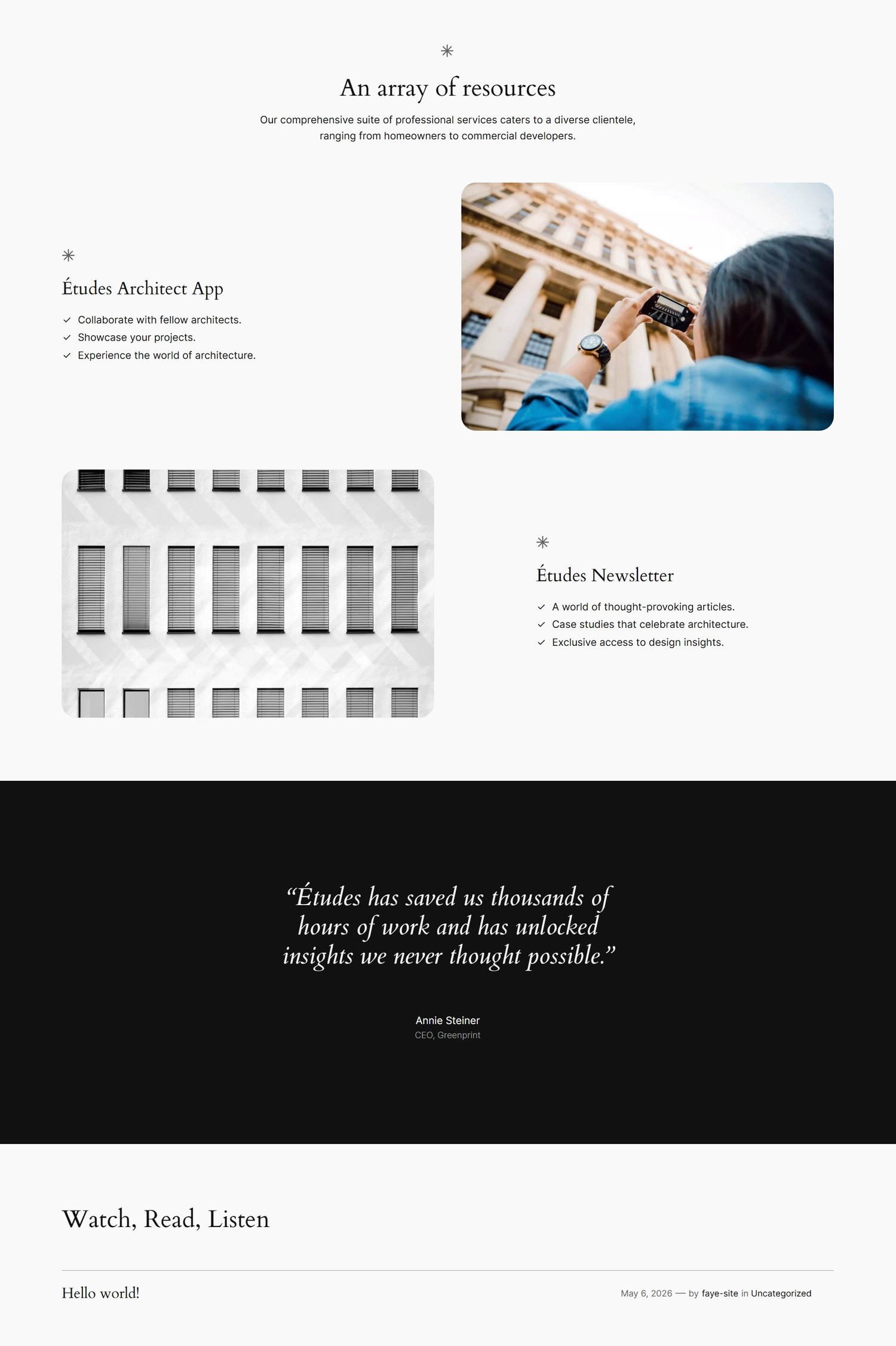 My wordpress site after theme is installed