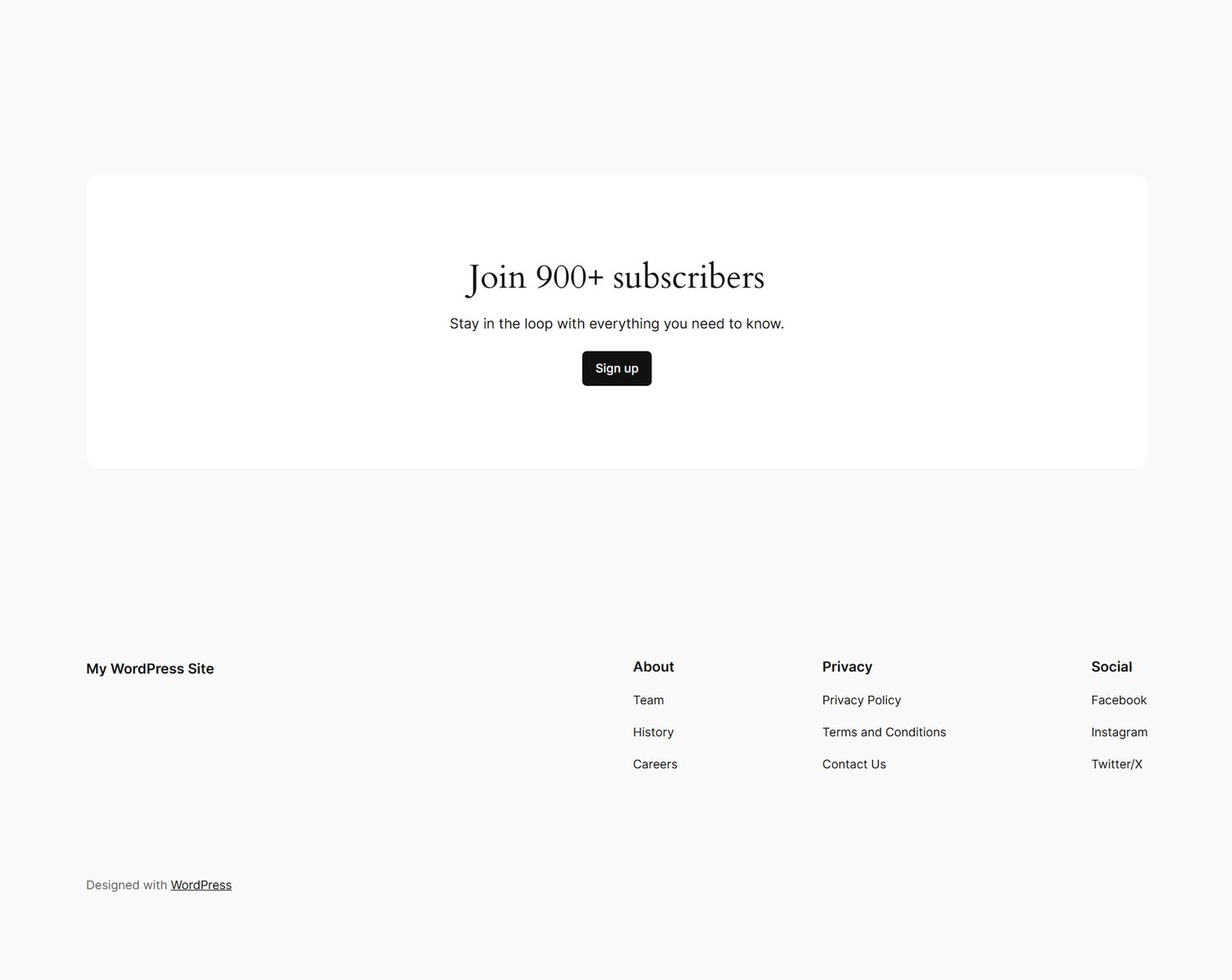 My wordpress site after theme is installed