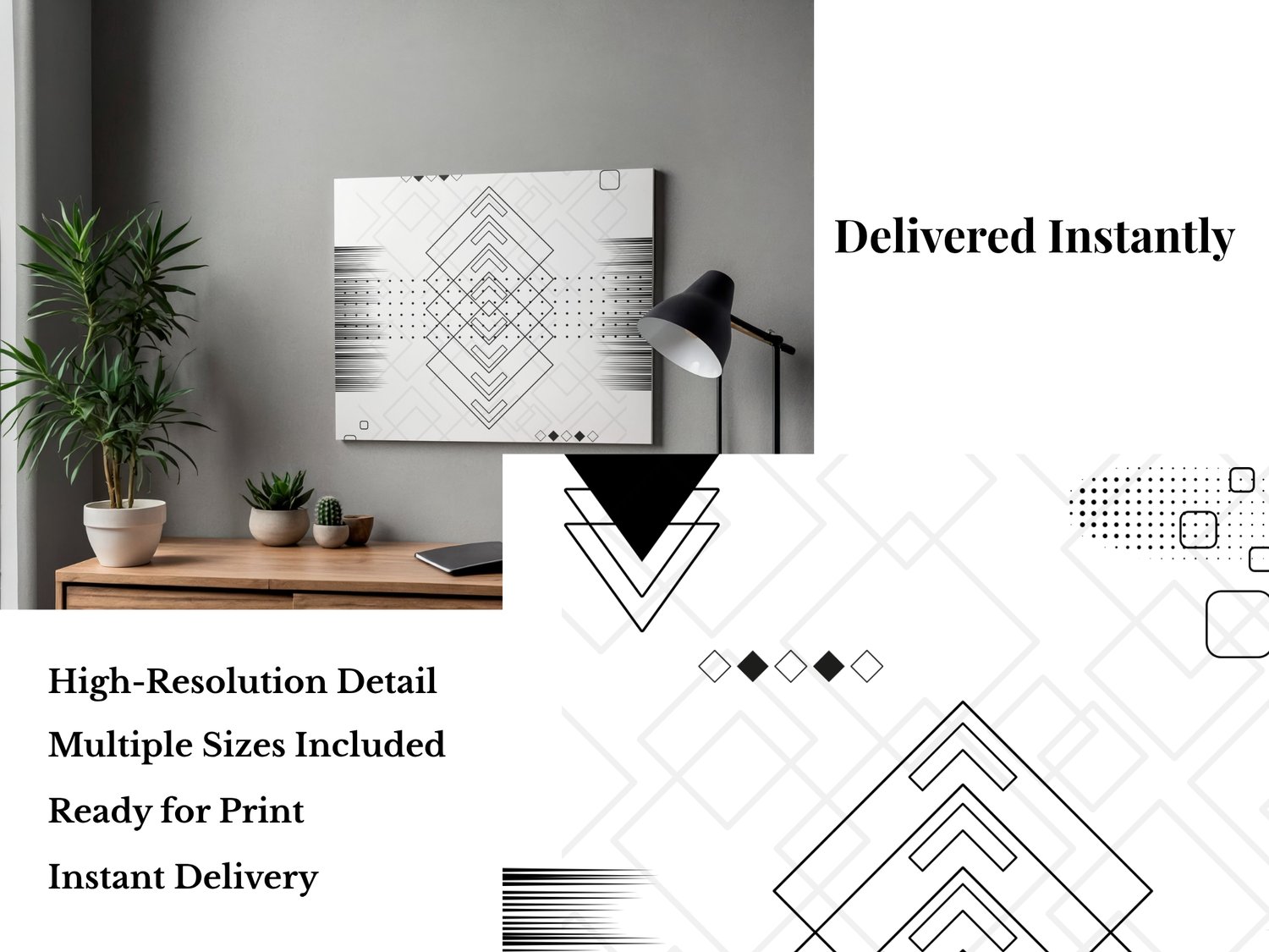 Luxury Minimalist Abstract Wall Art – Black & White Geometric Print for ...
