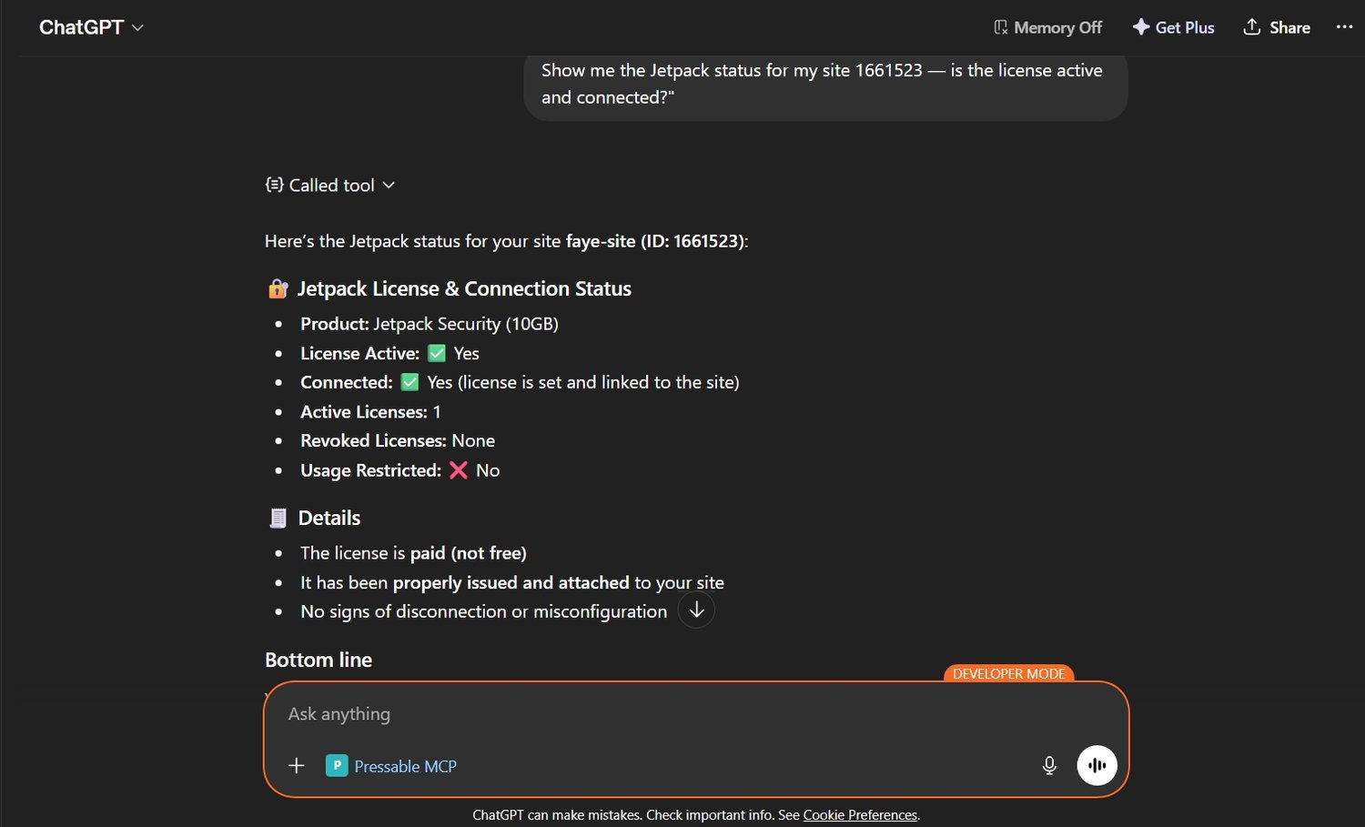 Chatting with ChatGPT through Pressable MCP