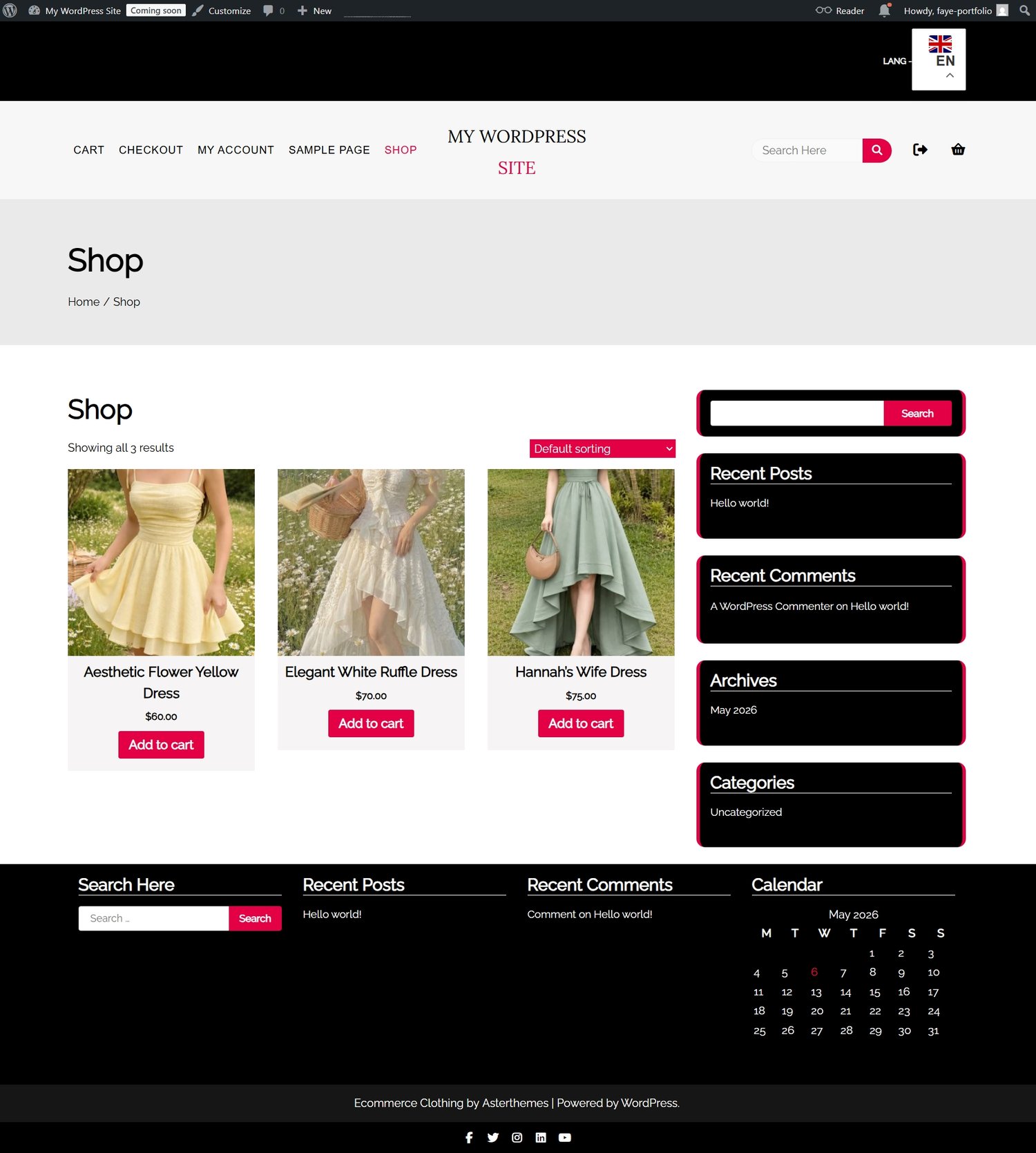 My site after ChatGPT added products and installed a theme
