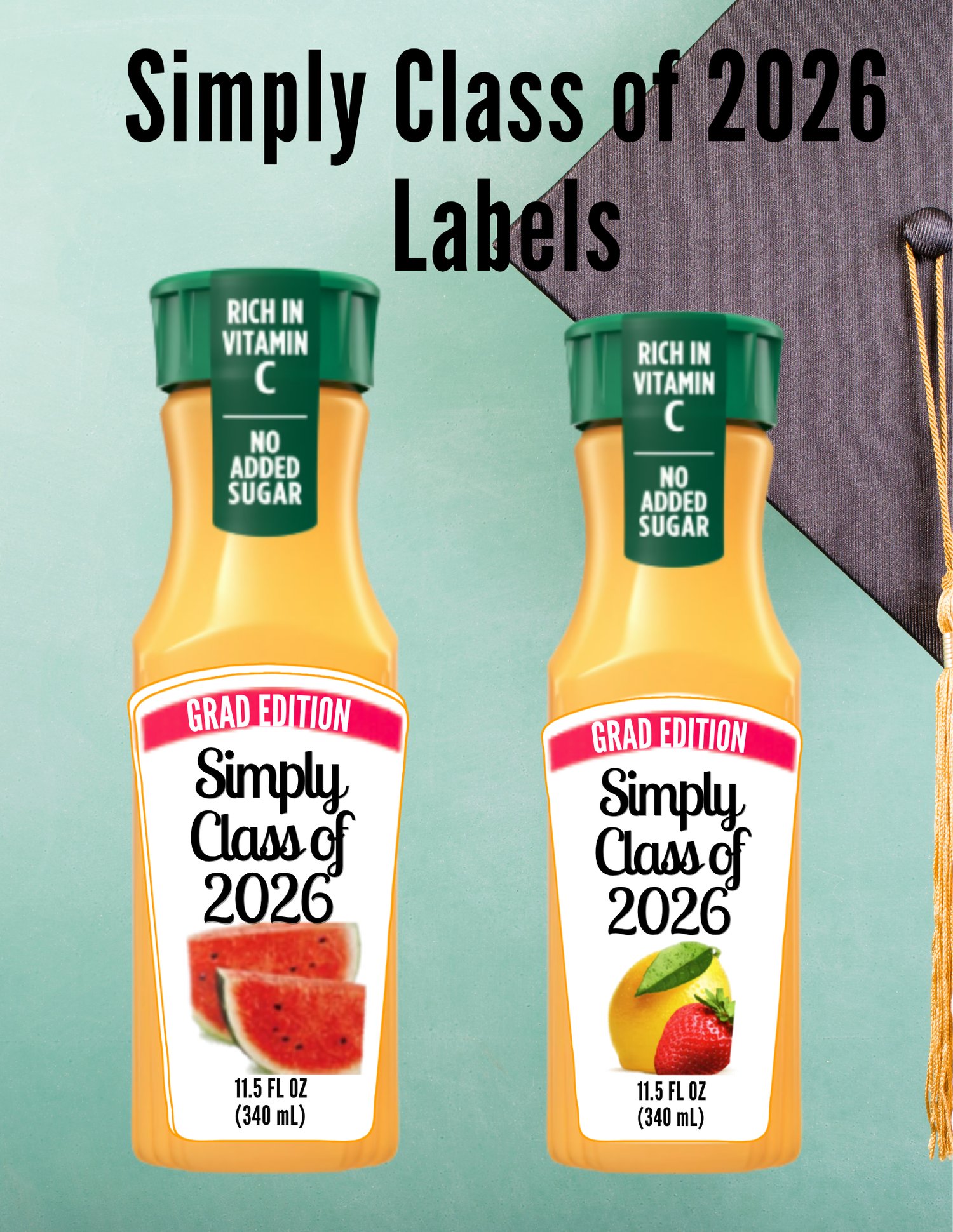 Simply Class of 2026 Juice Bottle Labels- Comes in 2 sizes & 4 Flavors ...