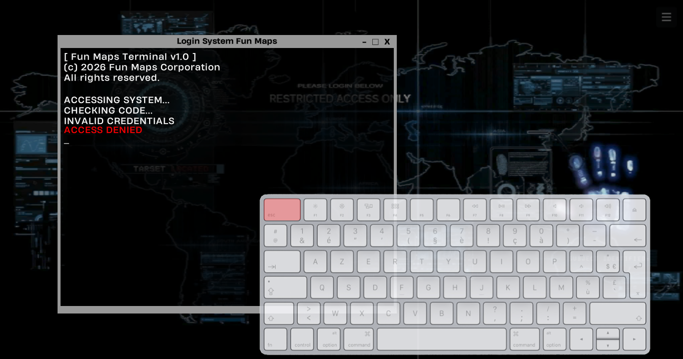 Futuristic CMD-style login interface in Fortnite UEFN with password input system
