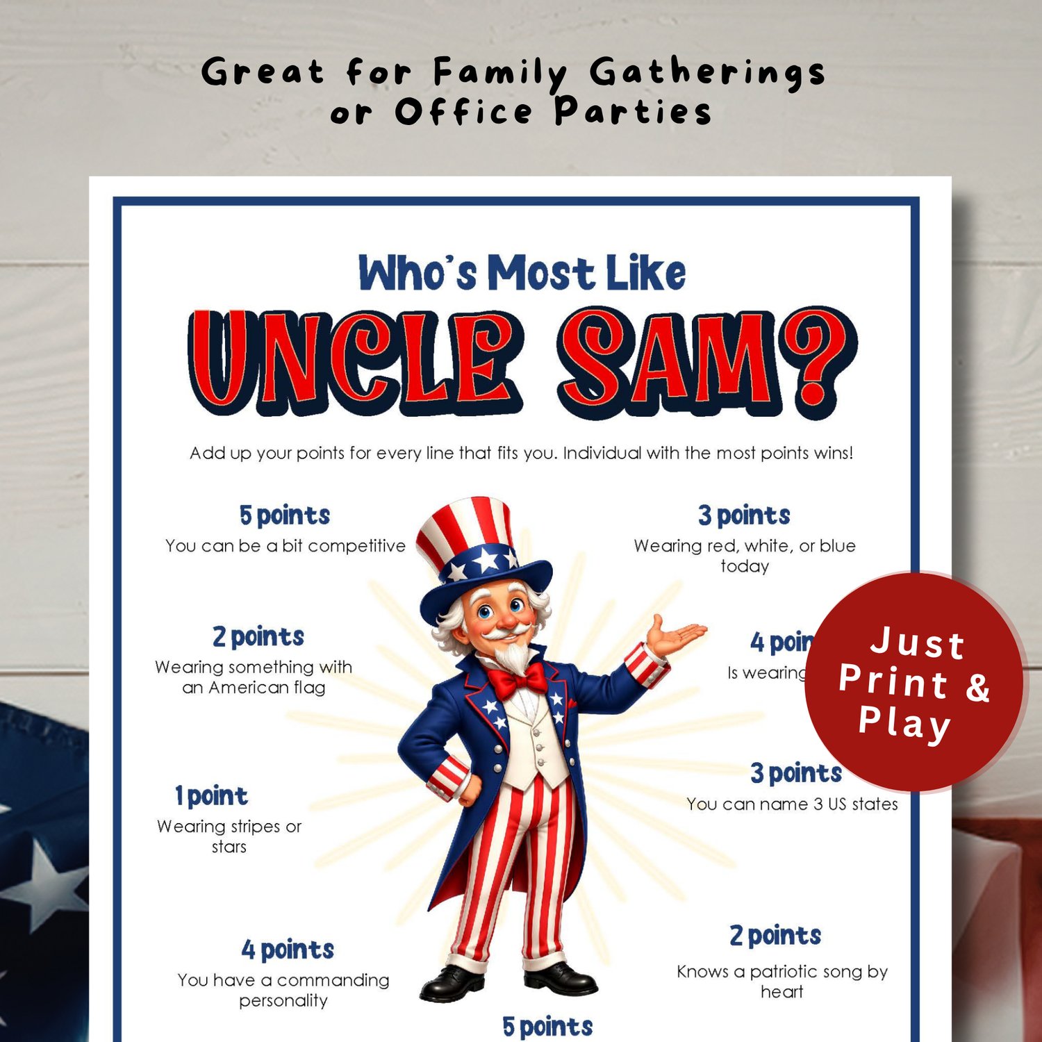 Print and play 4th of July Party game