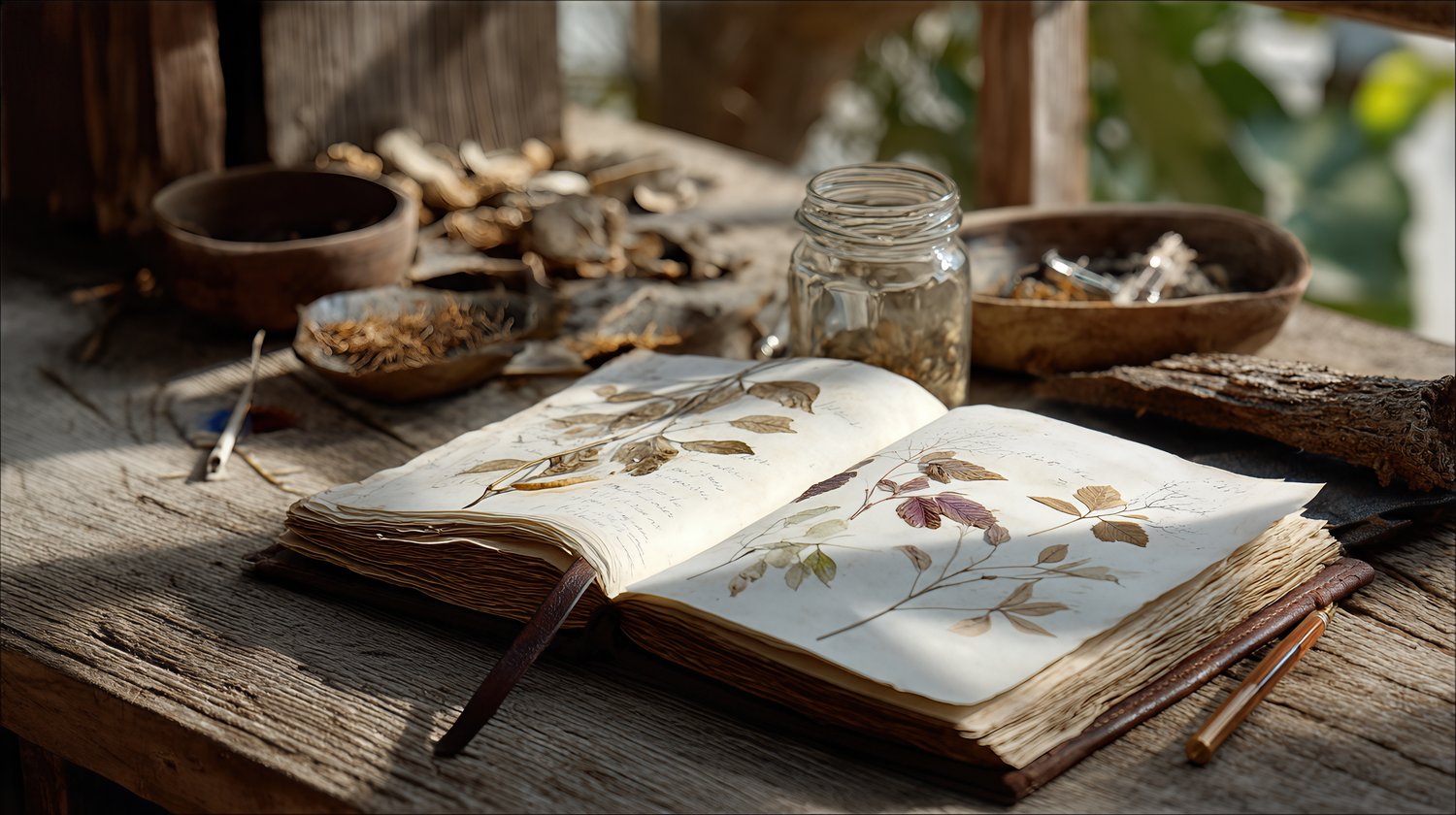 vintage book with dried petals