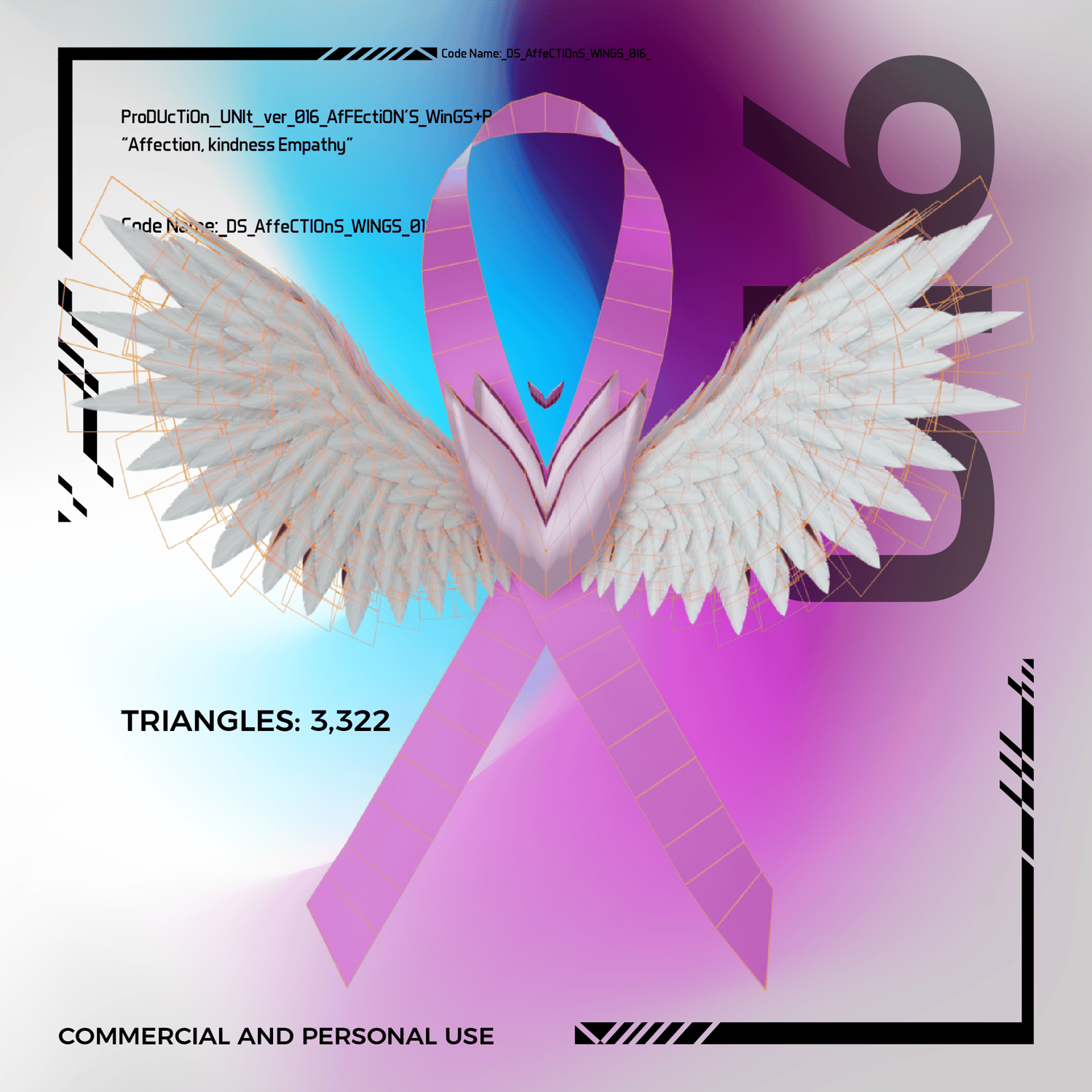 cancer awareness ribbon, wings, badge, 3D model, cancer 3D model. vrchat. vrc