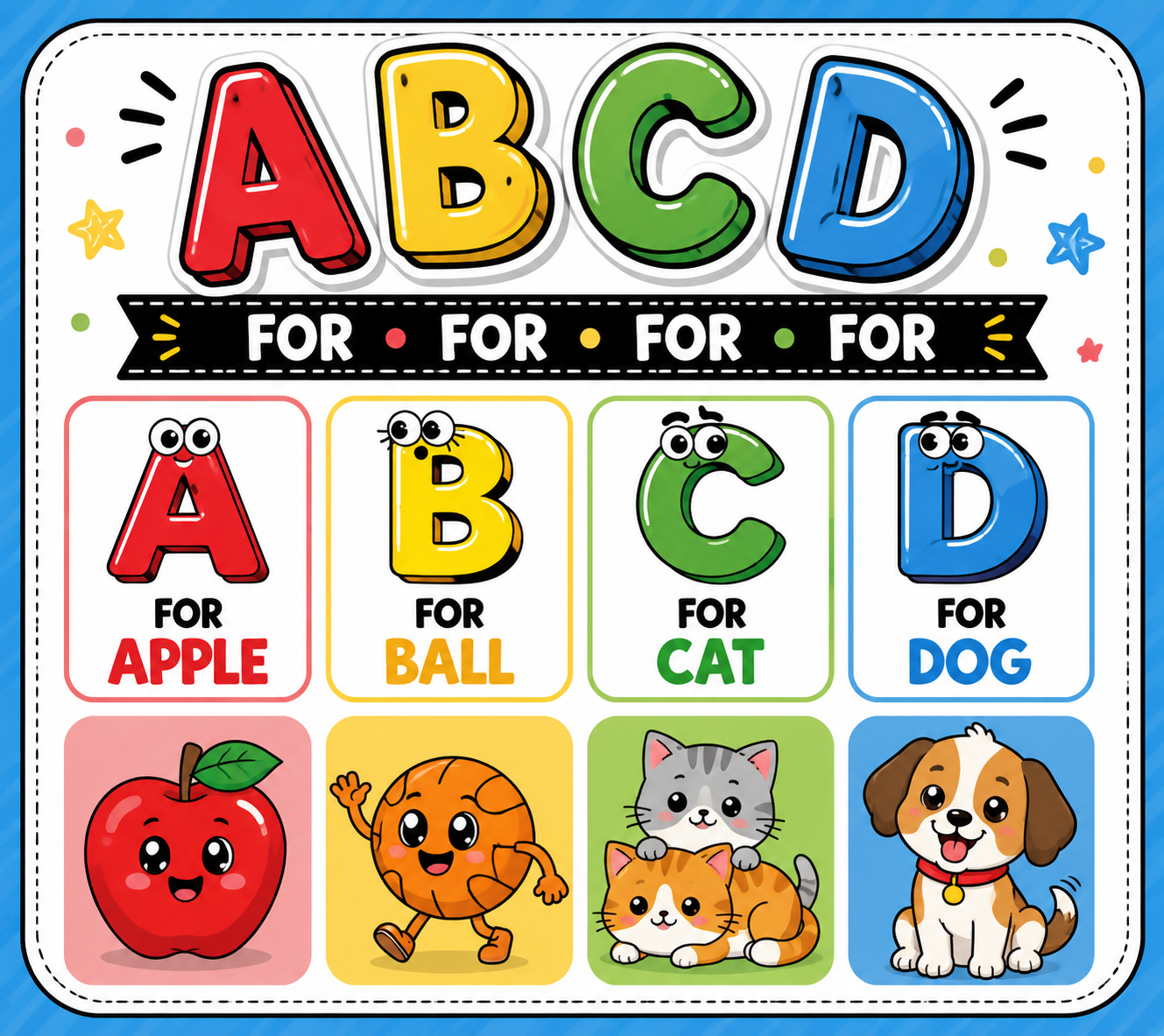 Pink & Blue Illustrated Alphabet Flashcard
