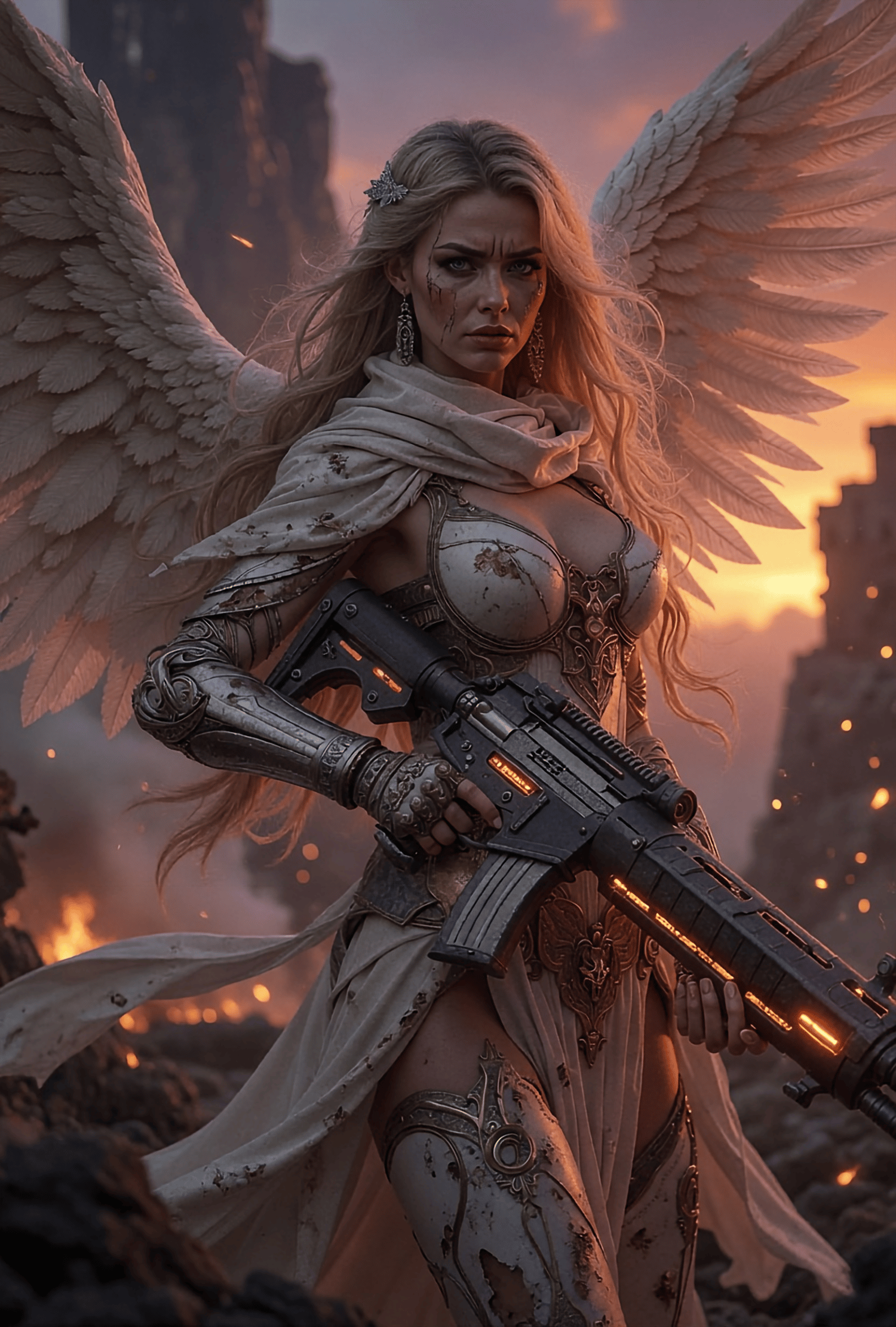Female ark angel just after surviving the effects of battle