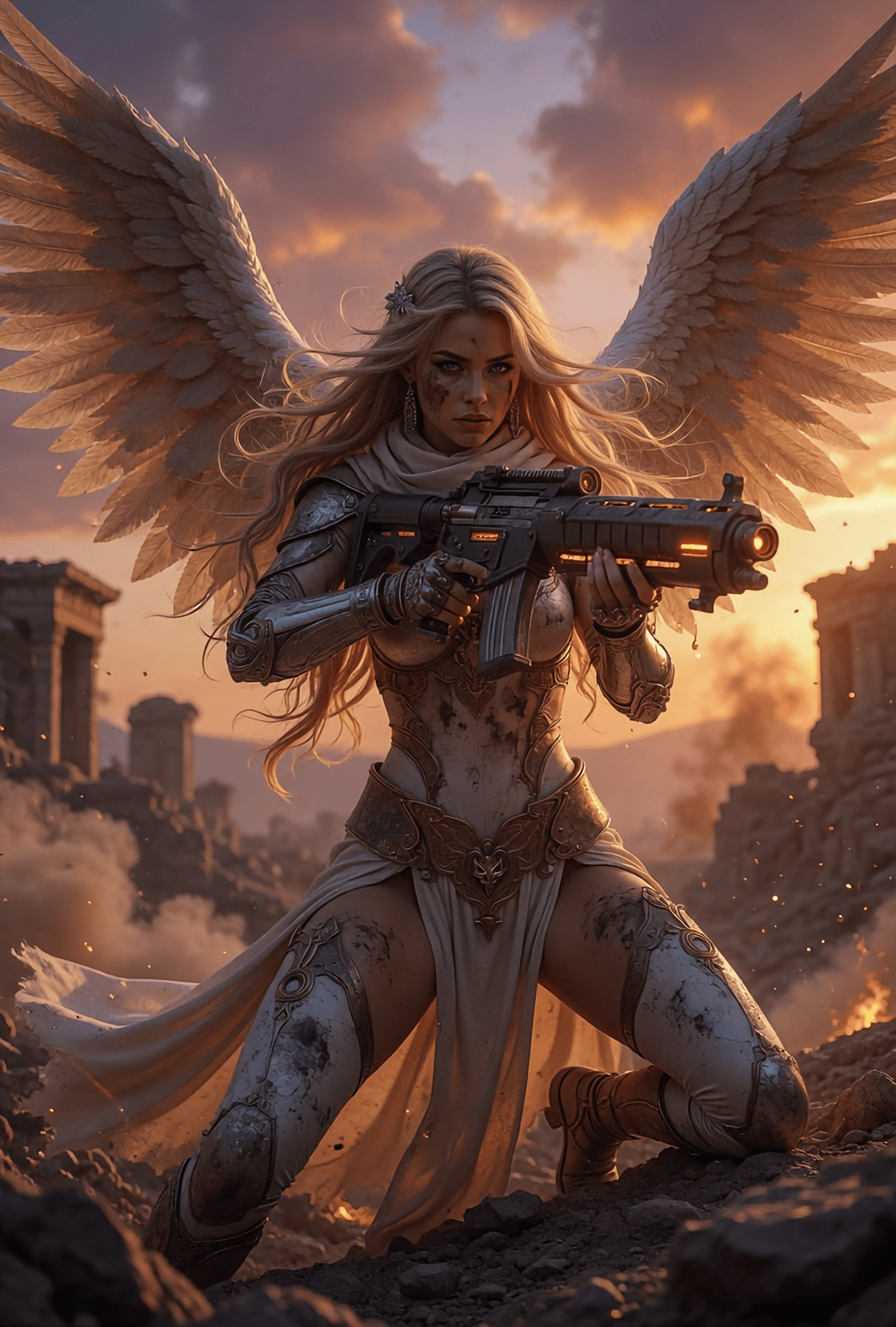 Female ark angel rengaging in battle