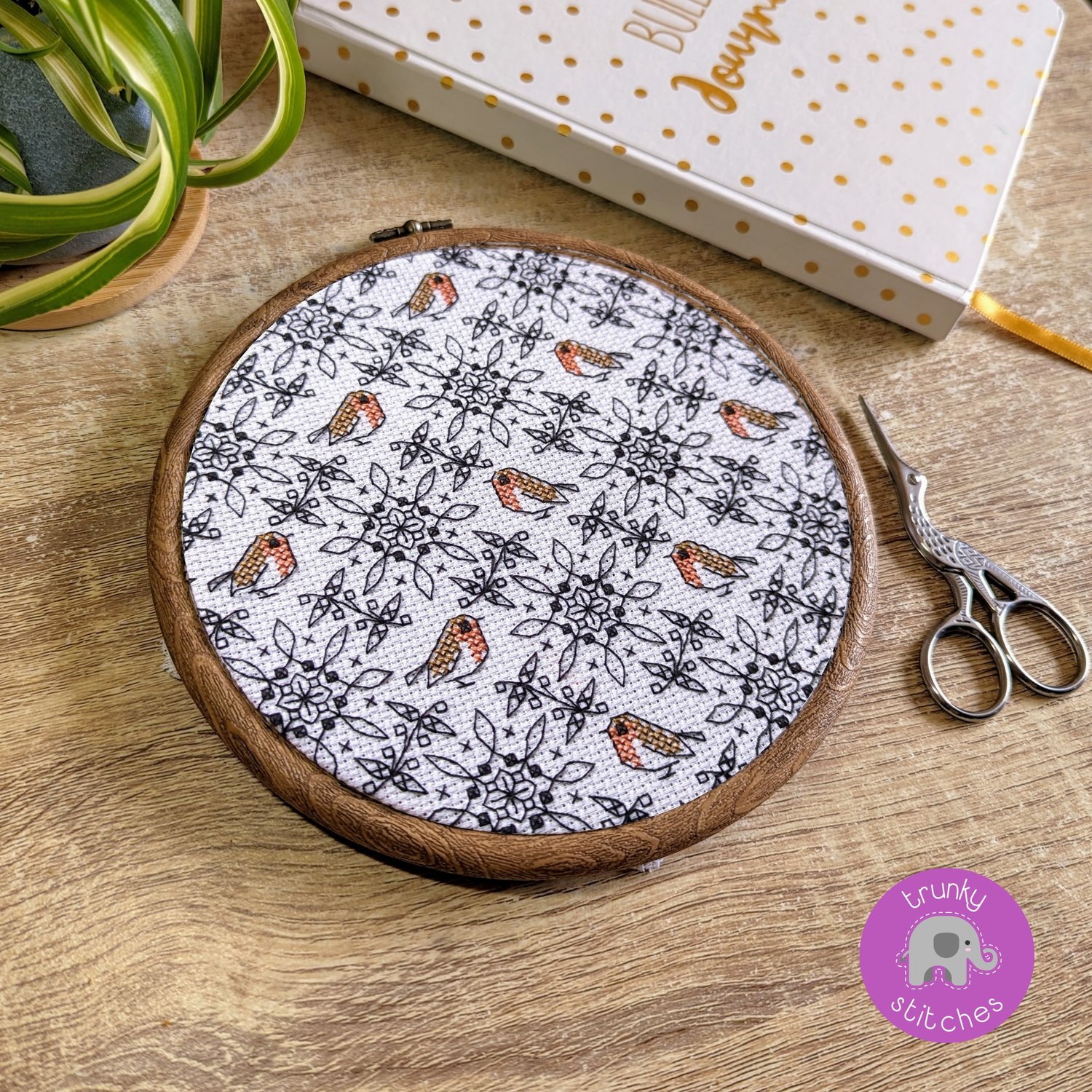 Robin blackwork cross stitch pattern