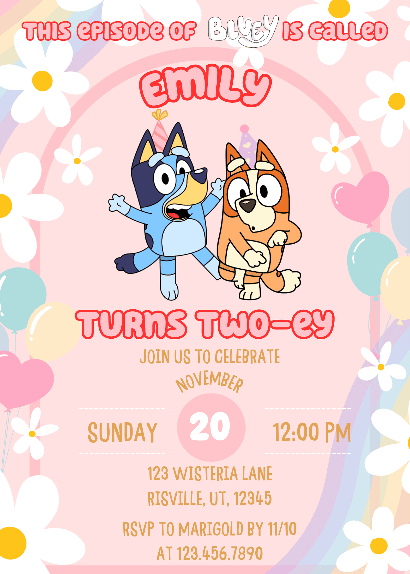 Bluey Birthday Invitation Canva Template - Editable 5x7 Digital Invite