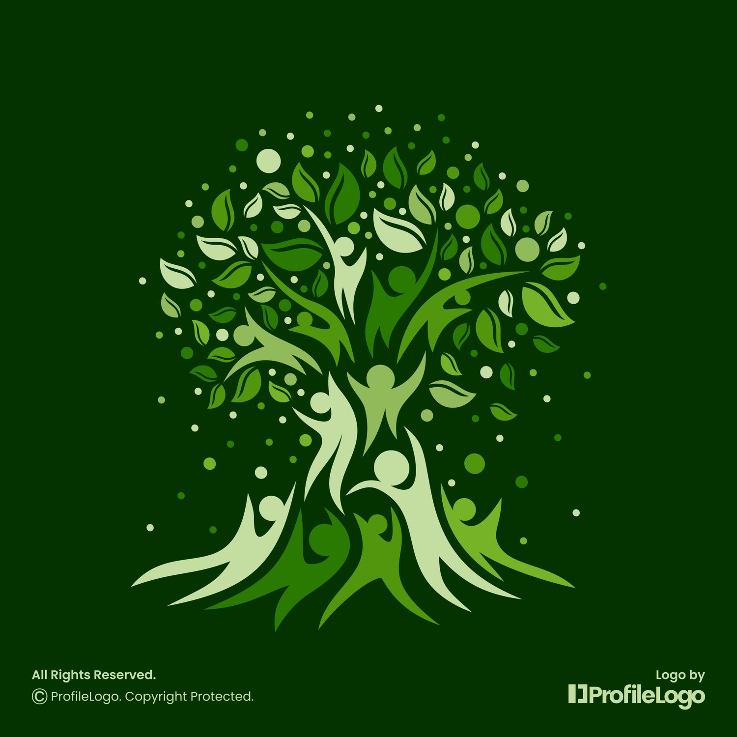 Natural organic people tree logo by ProfileLogo with dark green background