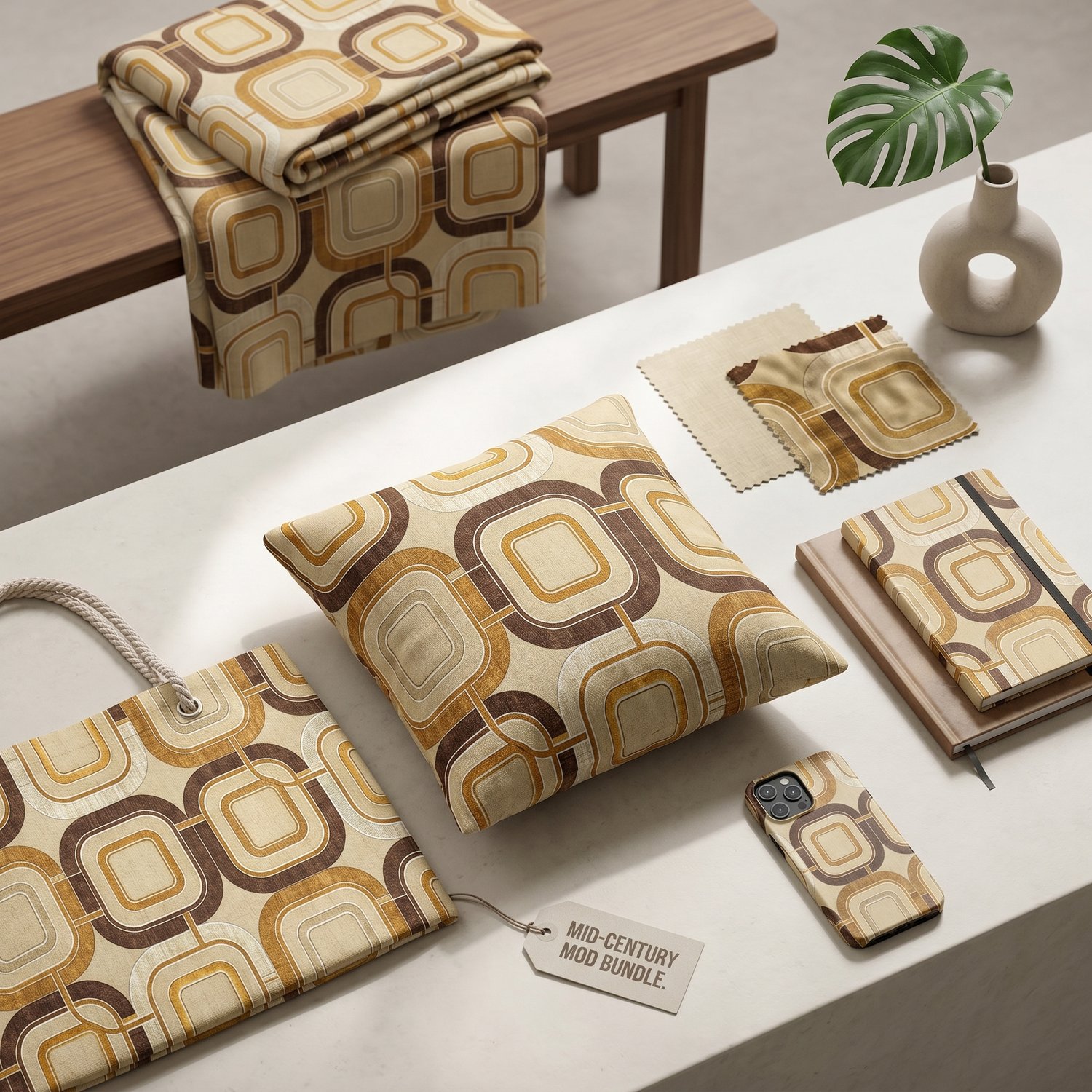 Retro Geometric Seamless Pattern Mid Century Modern Abstract Background Beige Brown Gold Wallpaper Design