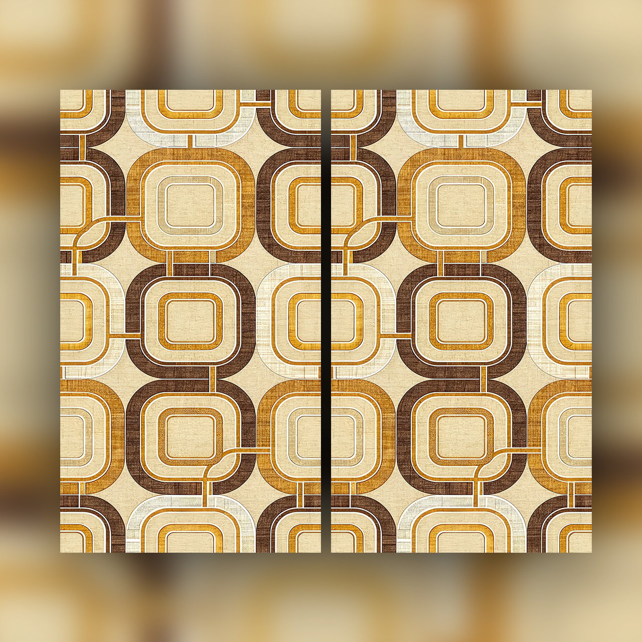 Retro Geometric Seamless Pattern Mid Century Modern Abstract Background Beige Brown Gold Wallpaper Design