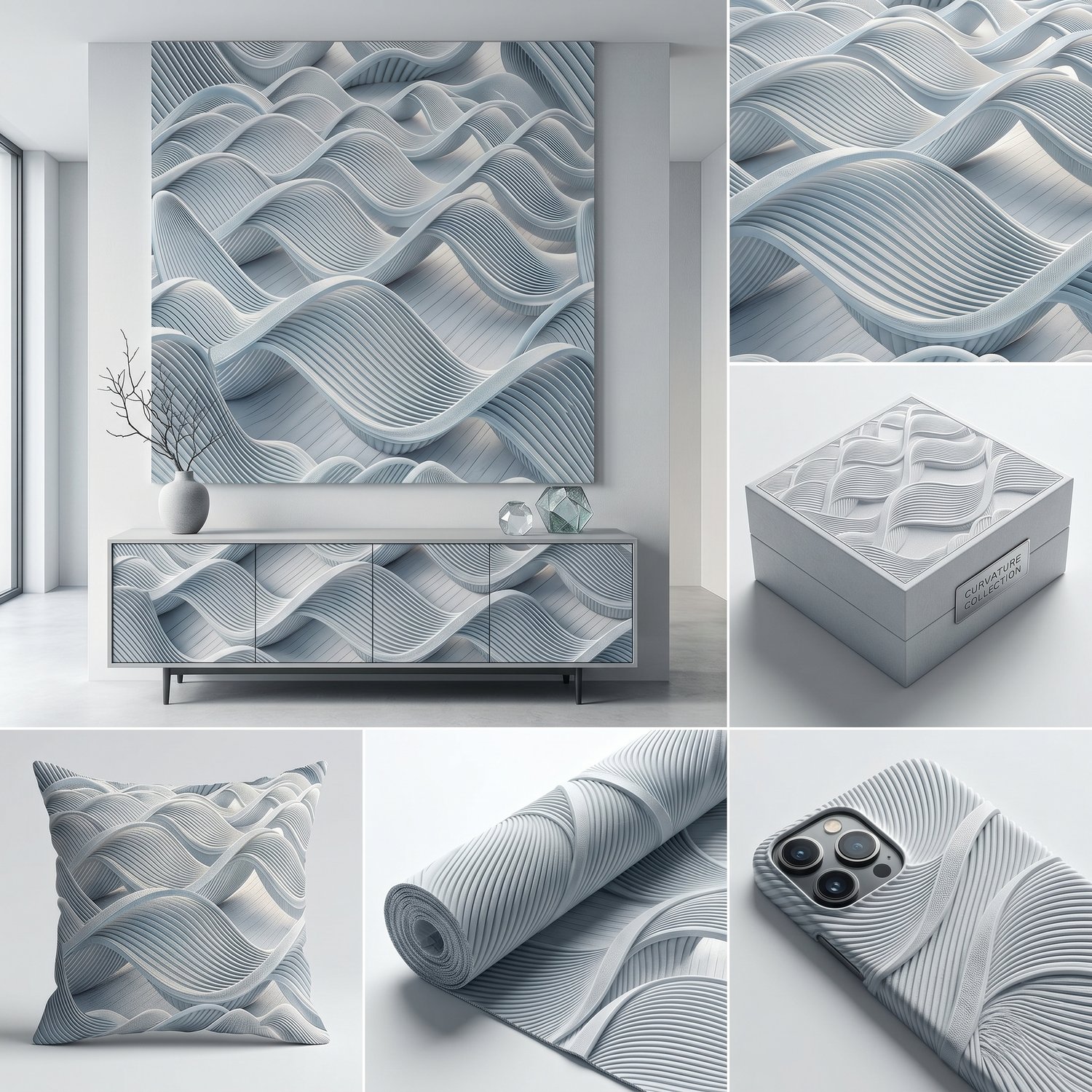 Abstract Wave Seamless Pattern Light Blue 3D Ribbed Flow Background for Wallpaper Fabric and Prints