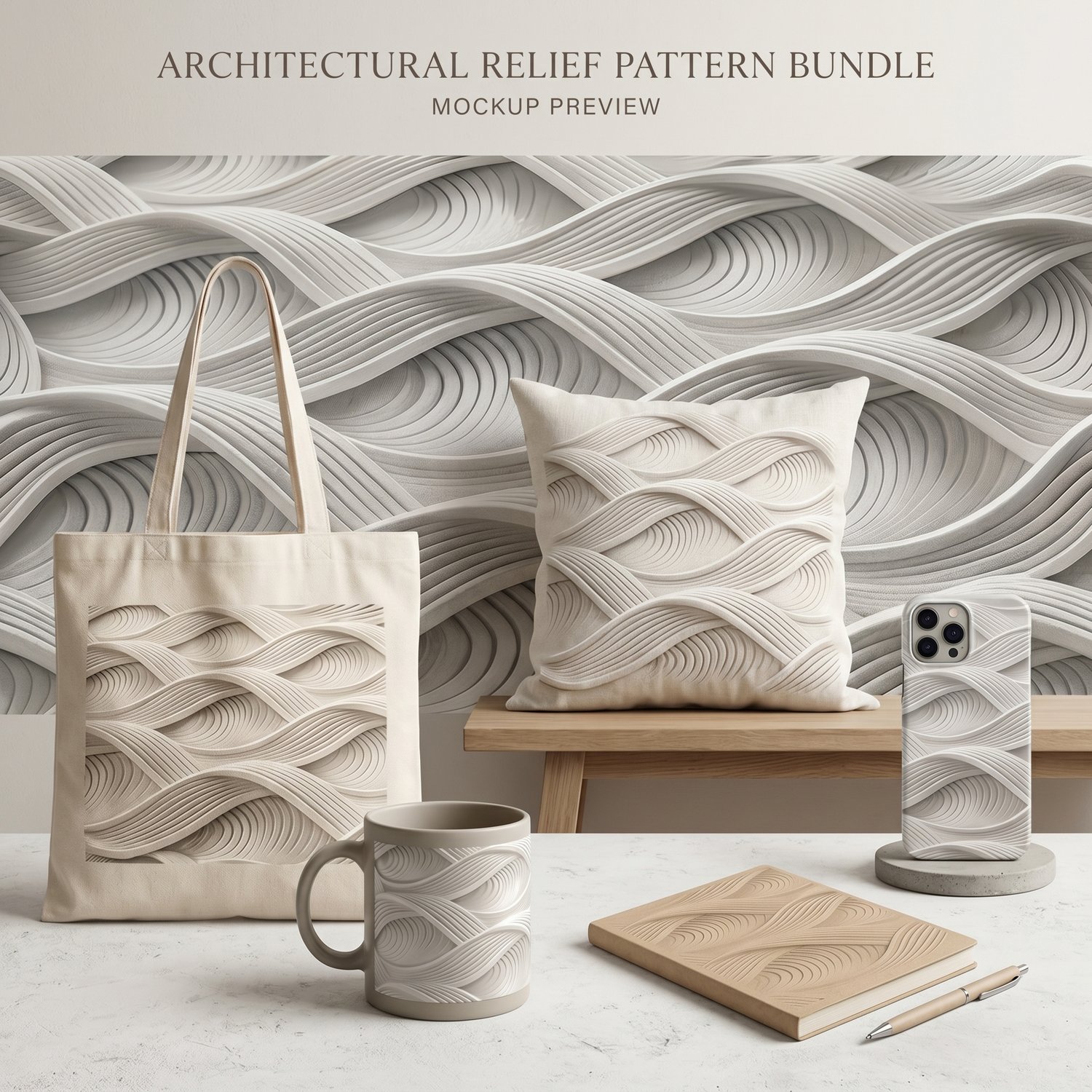 Abstract White Wave Seamless Pattern 3D Ribbed Flow Texture Minimalist Background for Wallpaper and Fabric Design