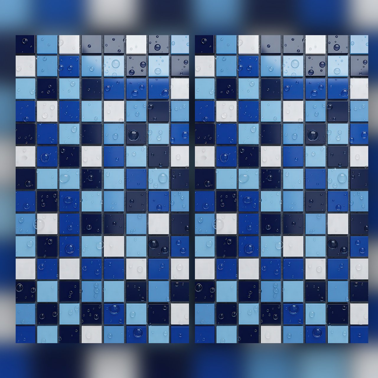 Blue Mosaic Tile Seamless Pattern Glossy Ceramic Squares Water Drop Texture for Wallpaper and Interior Panels (1)