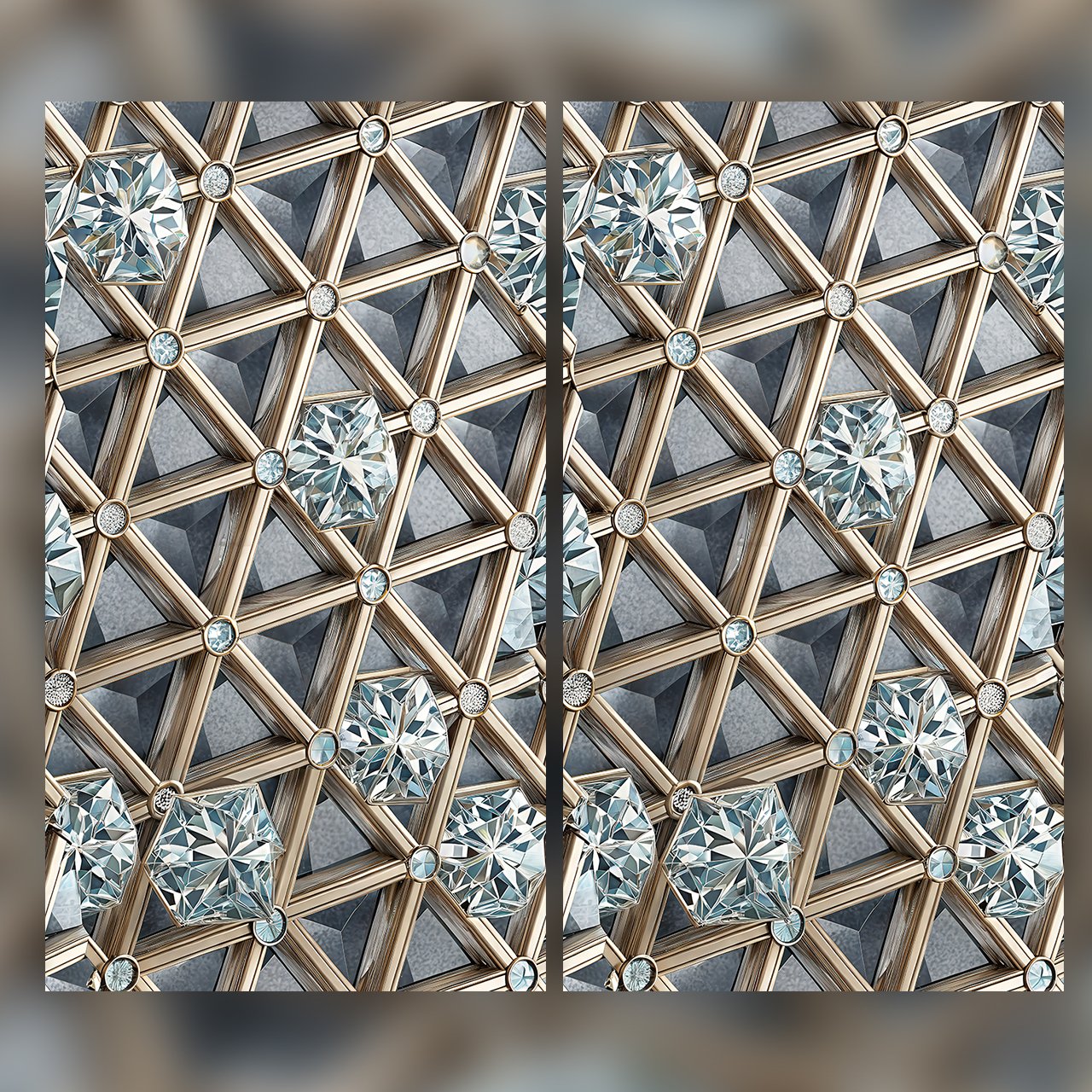 Luxury Diamond Geometric Seamless Pattern Gold Lattice Crystal Texture for Wallpaper and Interior Panels