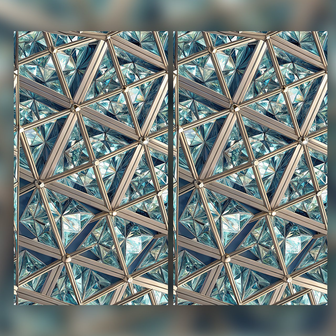 Luxury Aqua Diamond Geometric Seamless Pattern Gold Lattice Crystal Texture for Wallpaper and Interior Panels