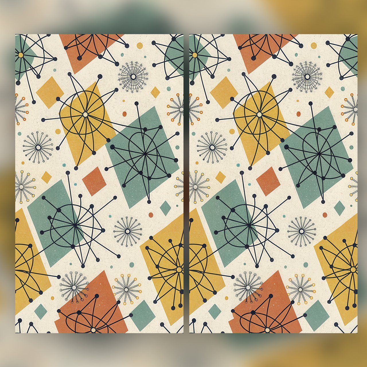 Mid Century Atomic Geometric Seamless Pattern Retro Starburst Abstract Wallpaper Background